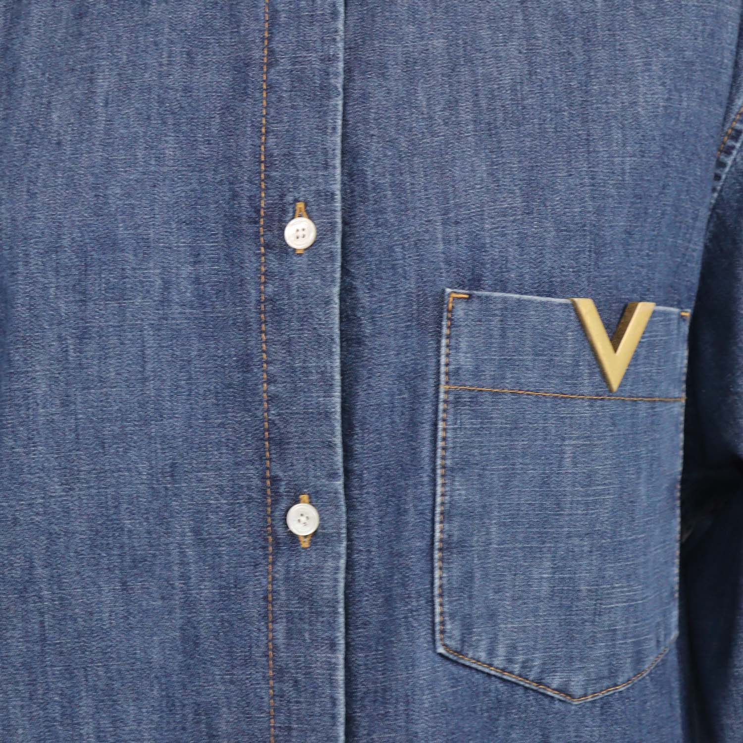 Valentino Navy Blue Denim VLogo Long Sleeve Chambray Shirt