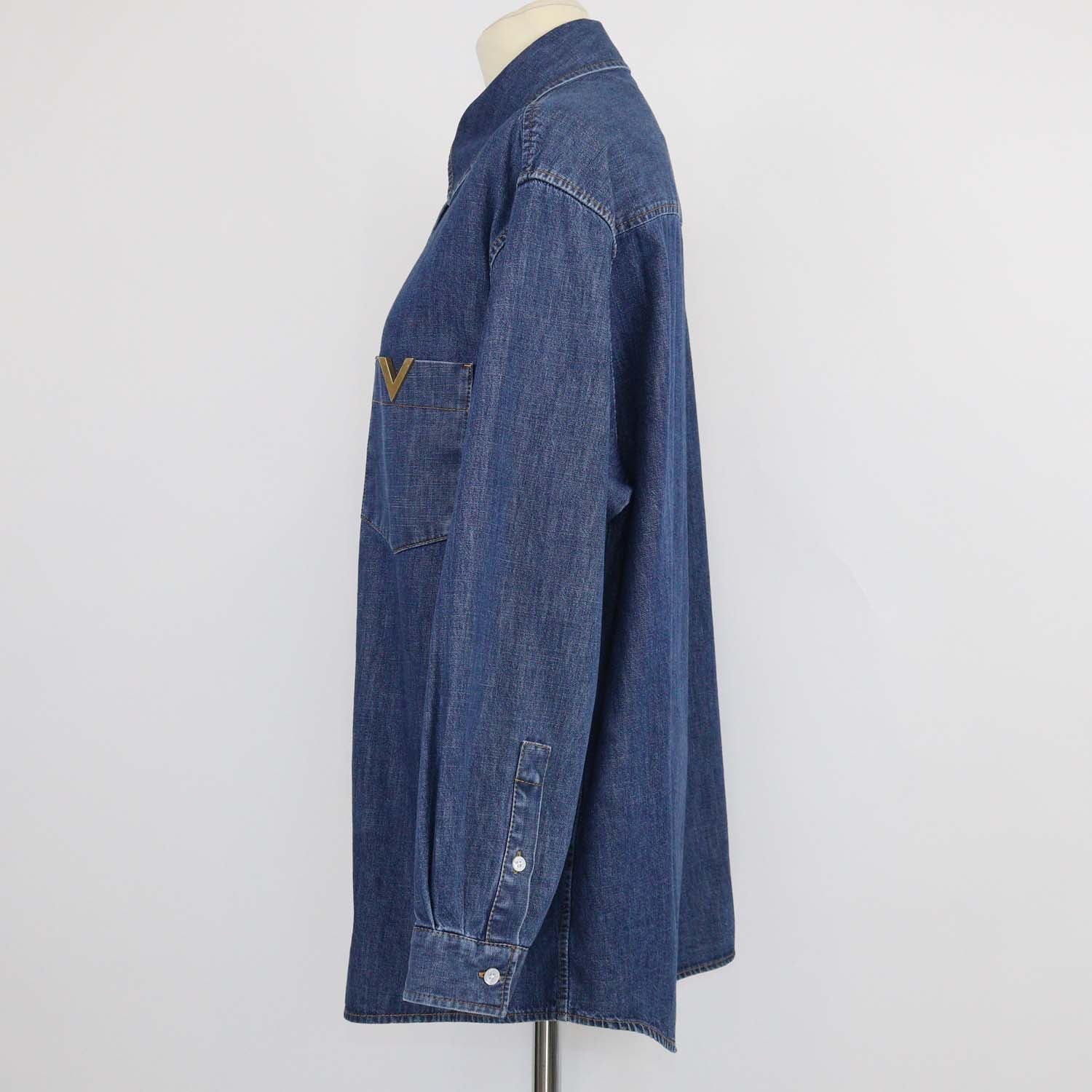 Valentino Navy Blue Denim VLogo Long Sleeve Chambray Shirt