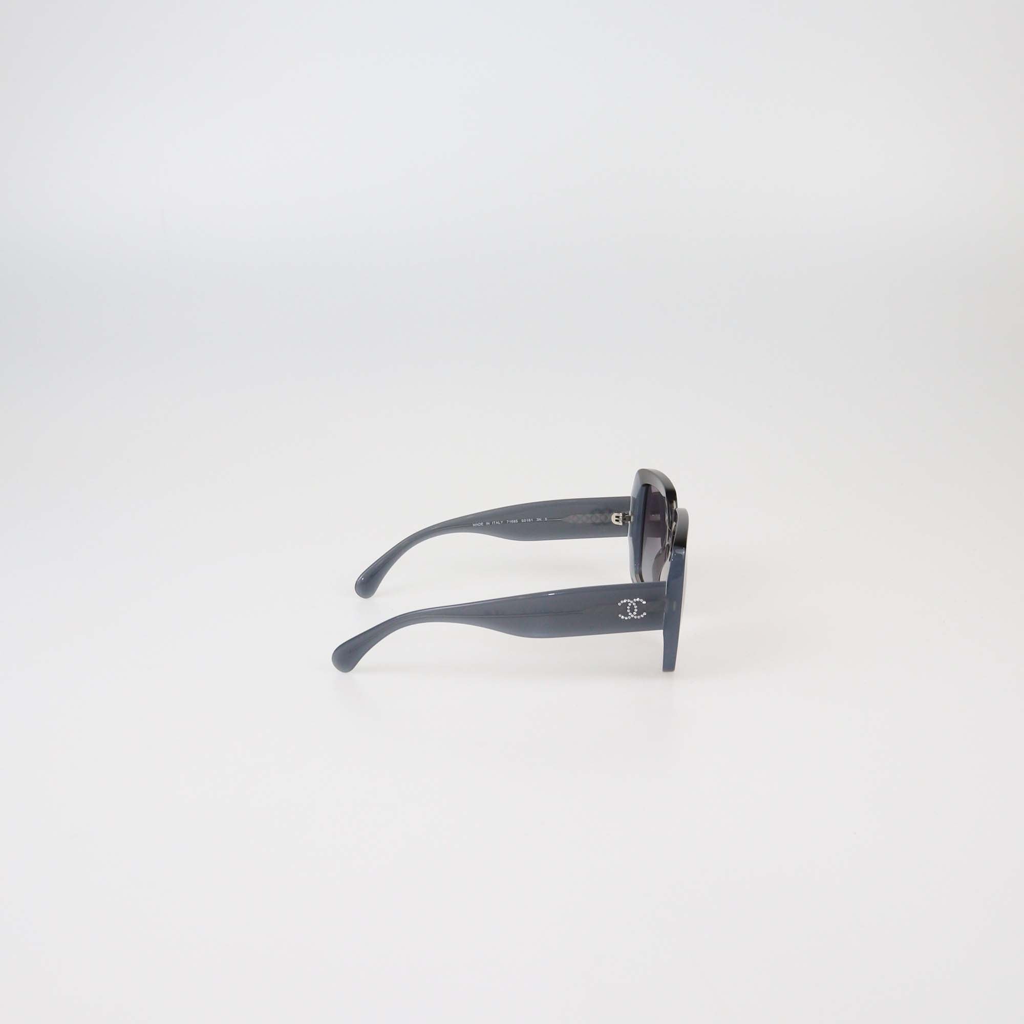 Chanel Grey/Black Acetate Gradient CC Crystal Square Sunglasses