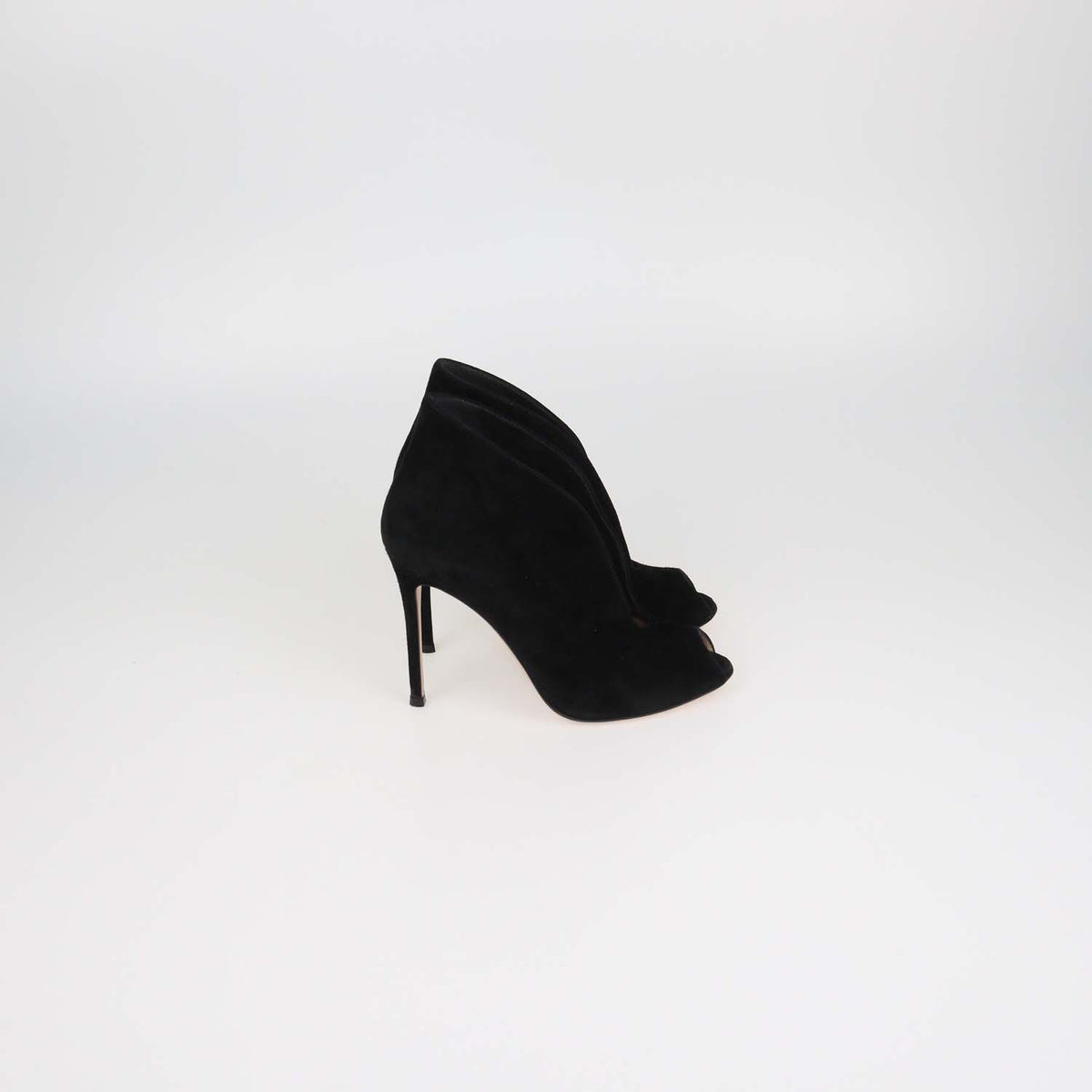 Gianvito Rossi Black Suede Vamp Peep Toe Booties