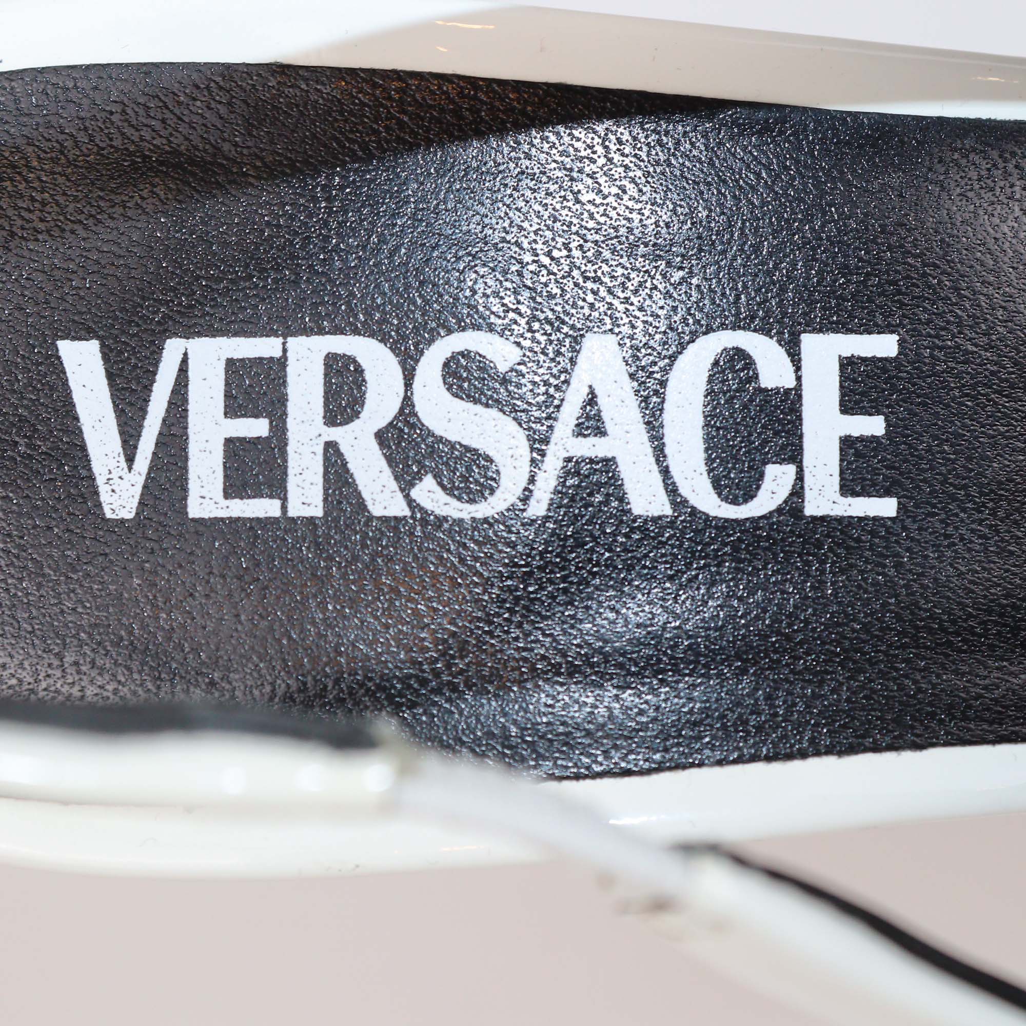 Versace White Patent Leather Gianne Ribbon Slingback Pumps