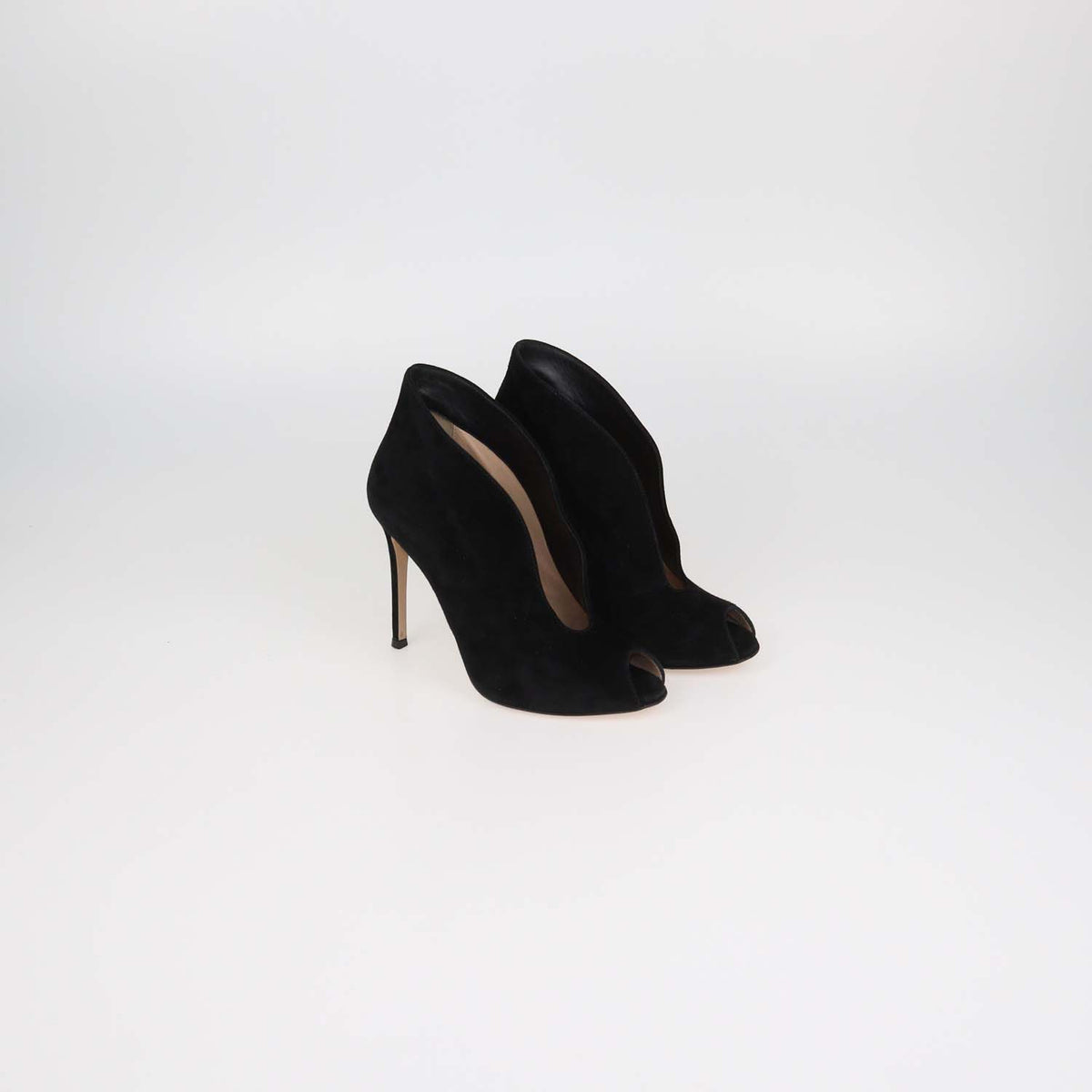 Gianvito Rossi Black Suede Vamp Peep Toe Booties