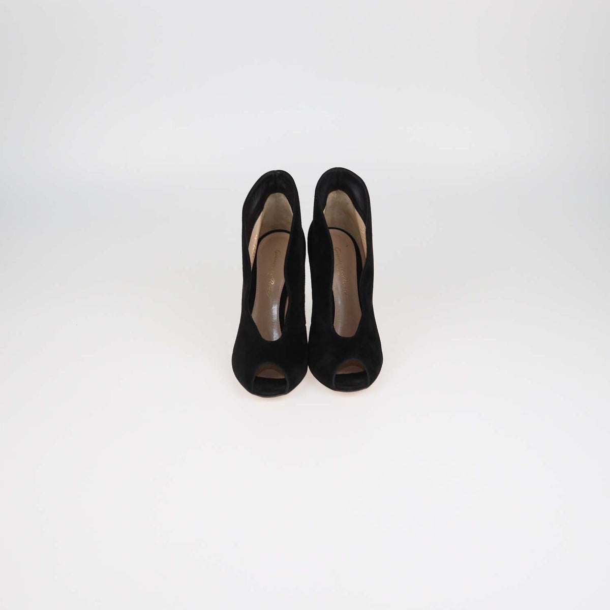Gianvito Rossi Black Suede Vamp Peep Toe Booties