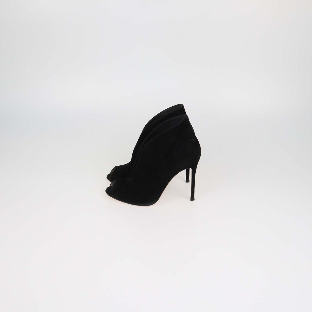 Gianvito Rossi Black Suede Vamp Peep Toe Booties
