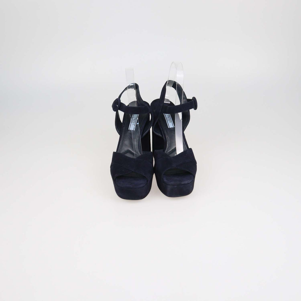Prada Navy Blue Suede Ankle Strap Platform Sandals