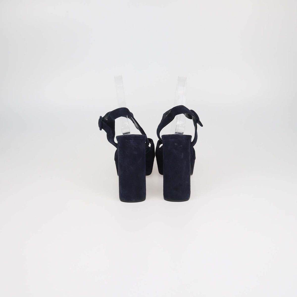 Prada Navy Blue Suede Ankle Strap Platform Sandals
