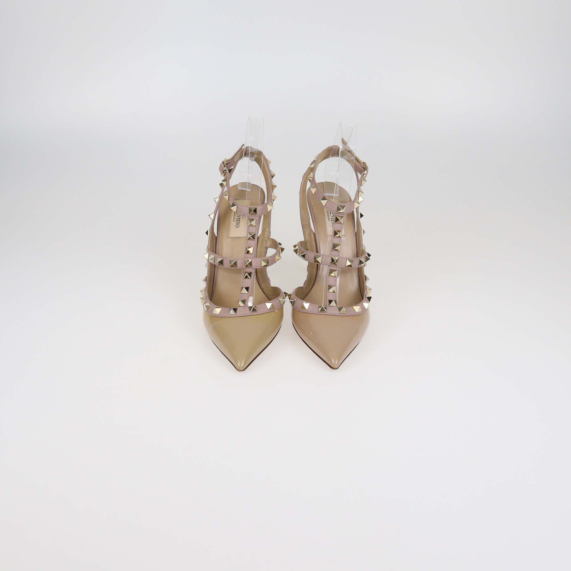 Valentino Dusty Pink Patent Leather Rockstud Ankle Strap Pumps