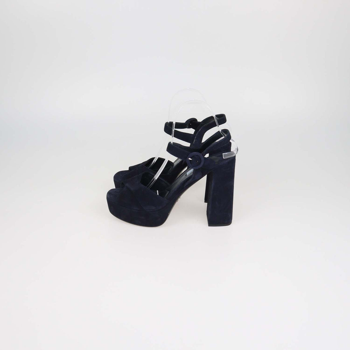Prada Navy Blue Suede Ankle Strap Platform Sandals