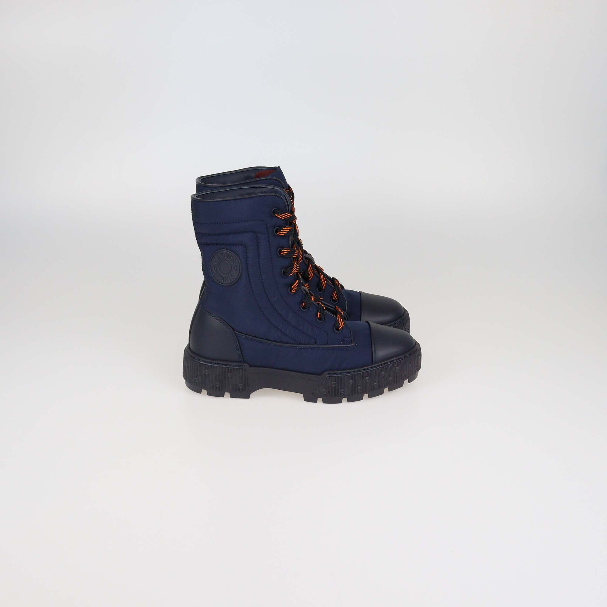 Hermes Black Leather and Nylon Fresh Combat Boots