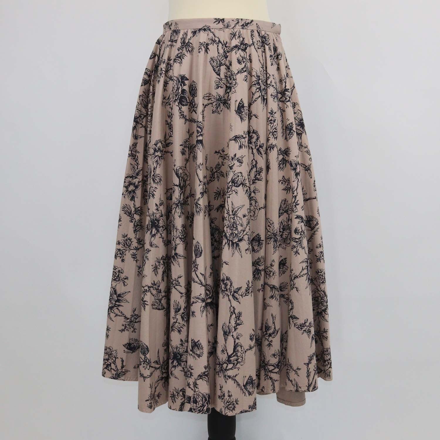 Christian Dior Beige/Black Cotton Floral Print Midi Skirt