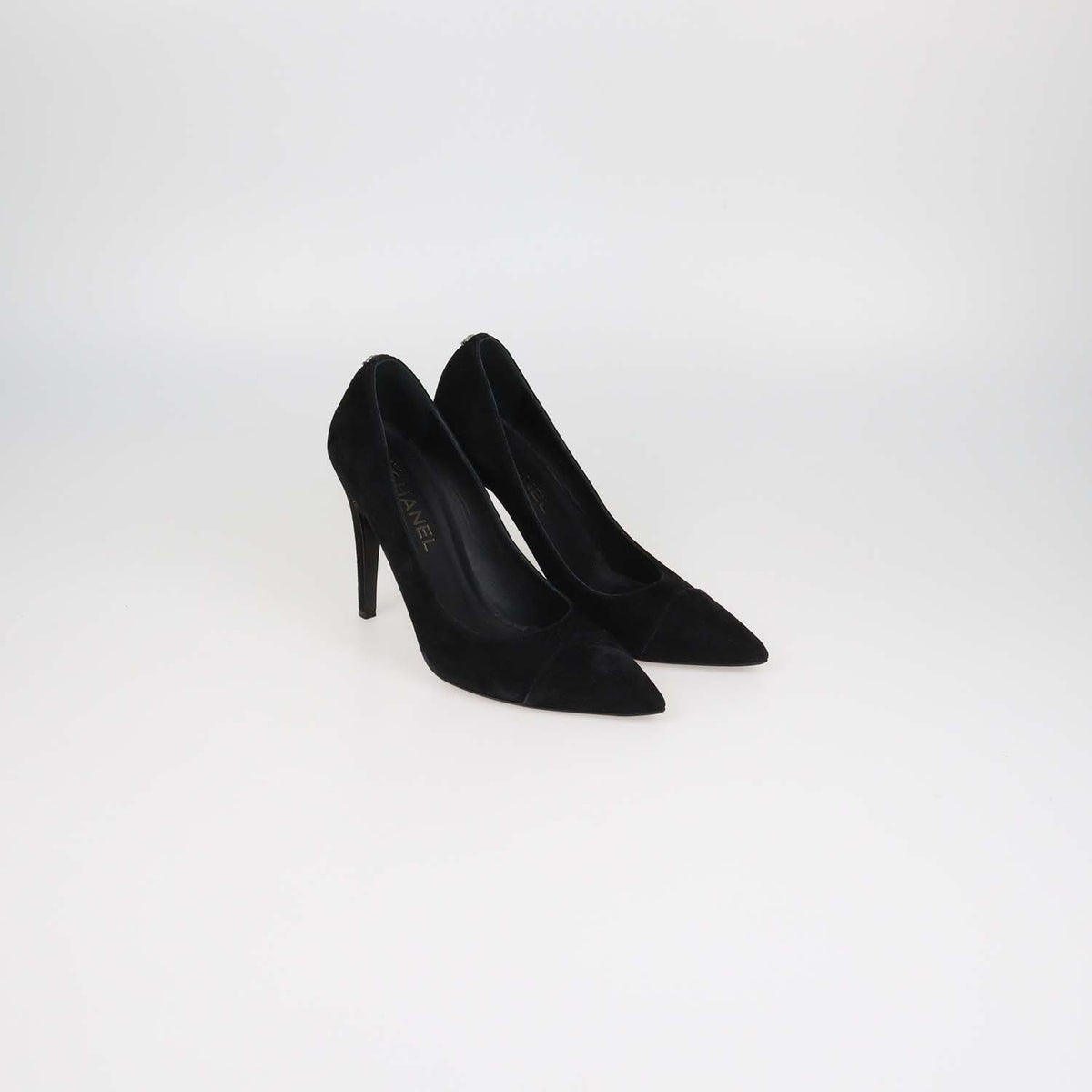 Chanel Black Suede Cap Toe Pointed Toe Pumps