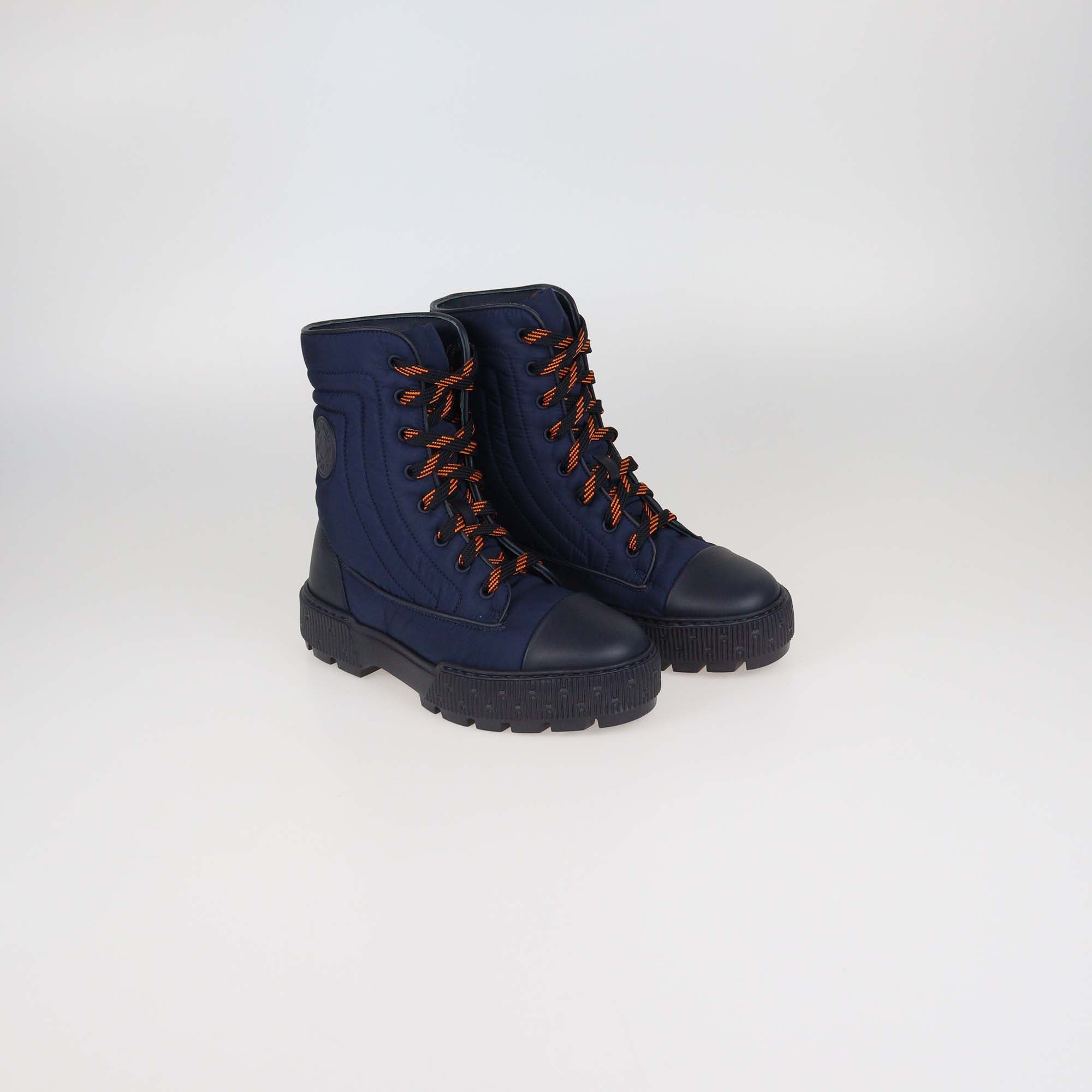 Hermes Black Leather and Nylon Fresh Combat Boots