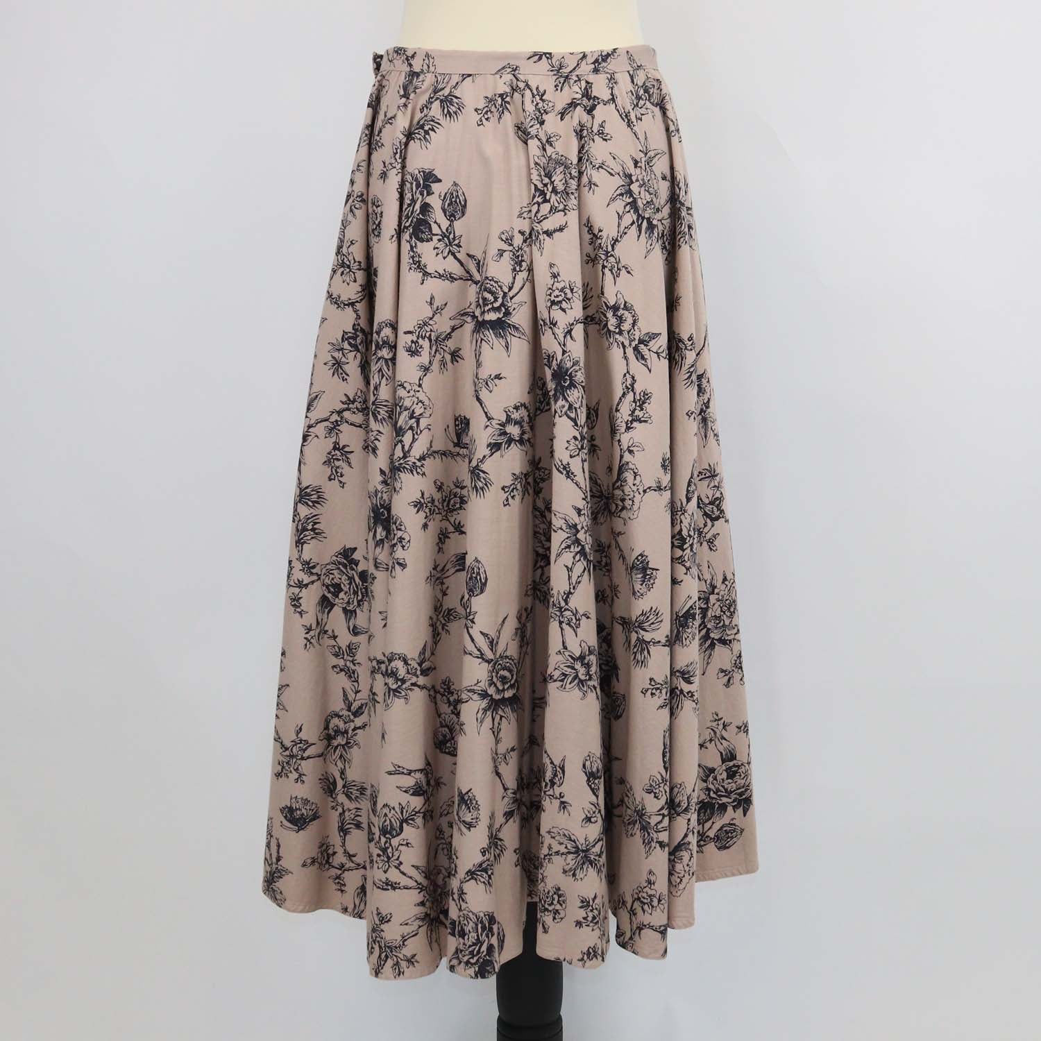 Christian Dior Beige/Black Cotton Floral Print Midi Skirt
