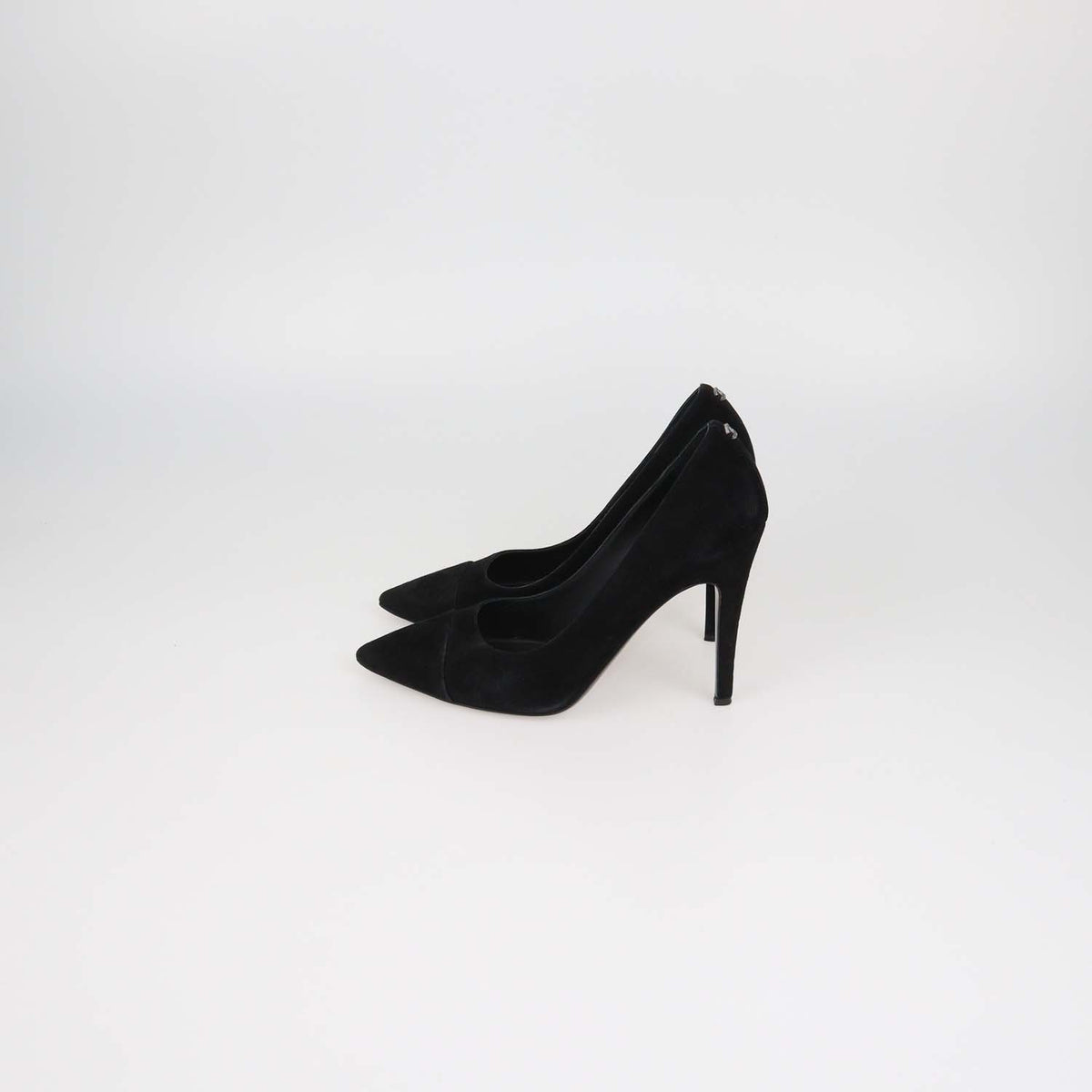 Chanel Black Suede Cap Toe Pointed Toe Pumps
