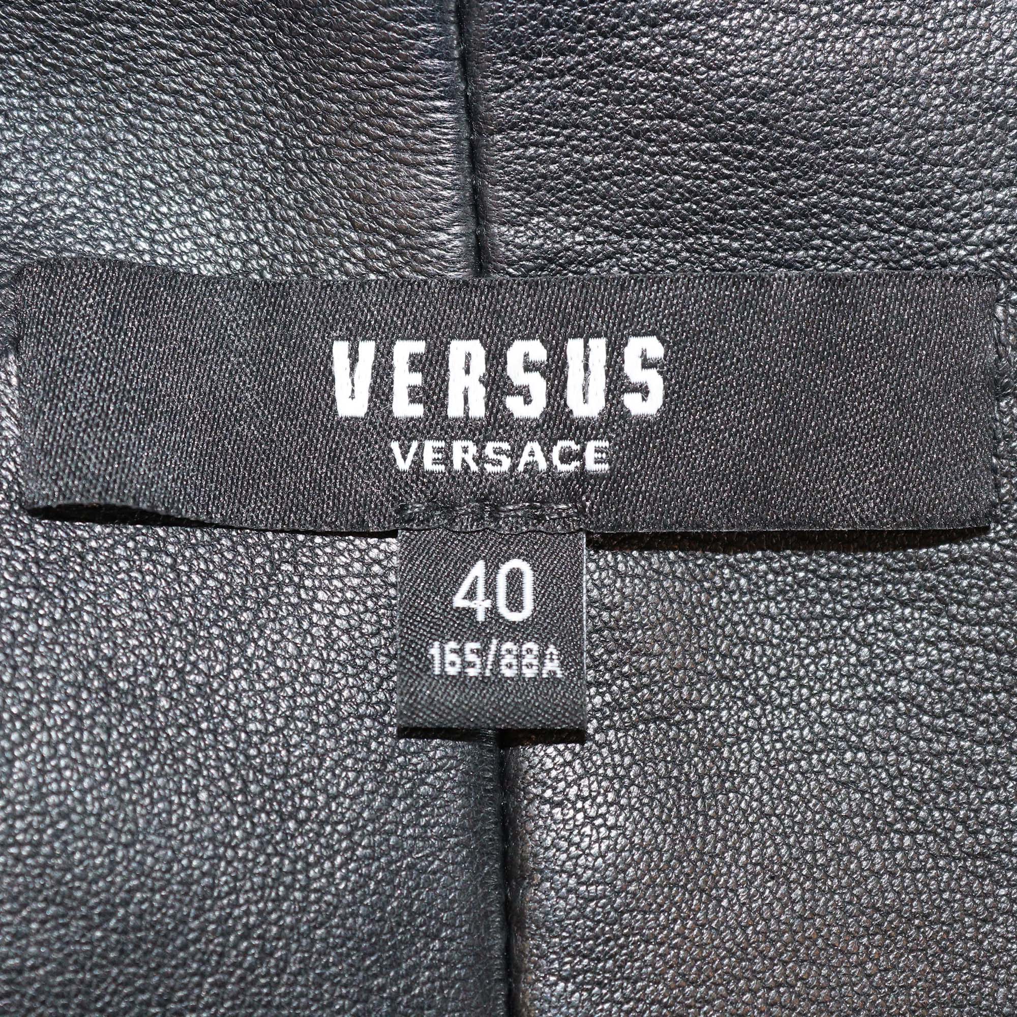 Versus Versace Black Leather Round Neck Sleeveless Studded A Line Dress