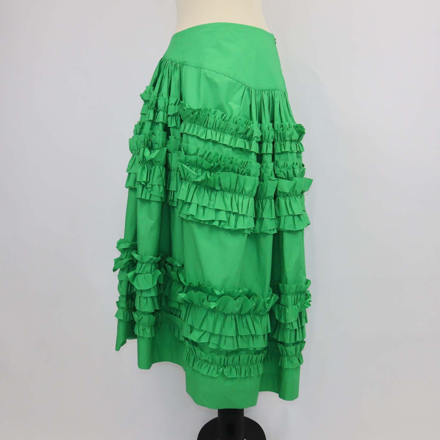 Molly Goddard Green Cotton Ruffled Midi Skirt