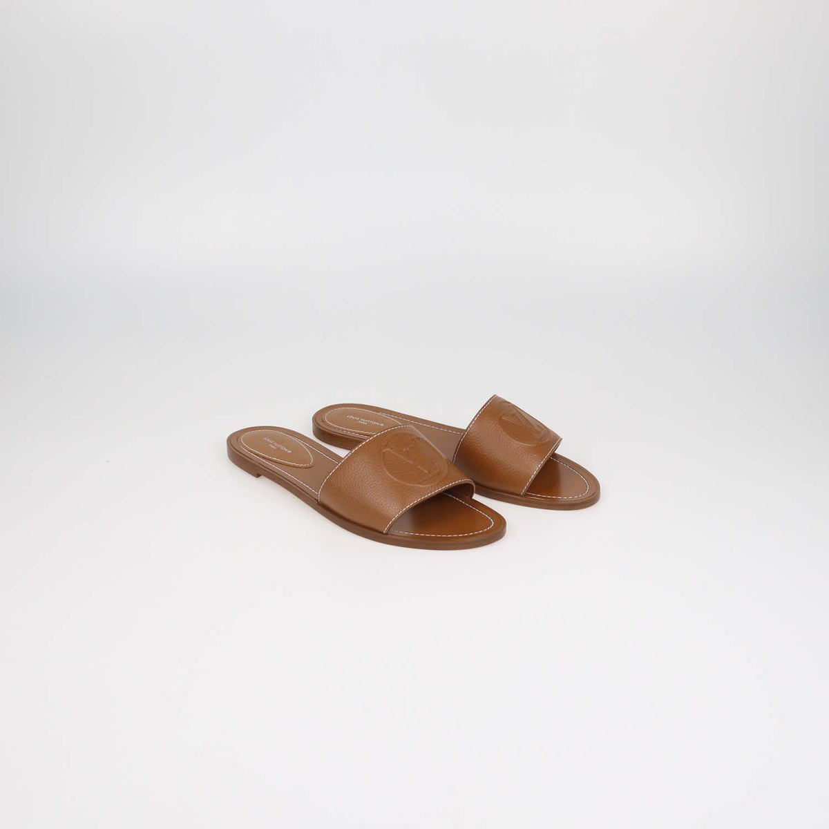 Louis Vuitton Brown Leather Lock It Flat Sandals