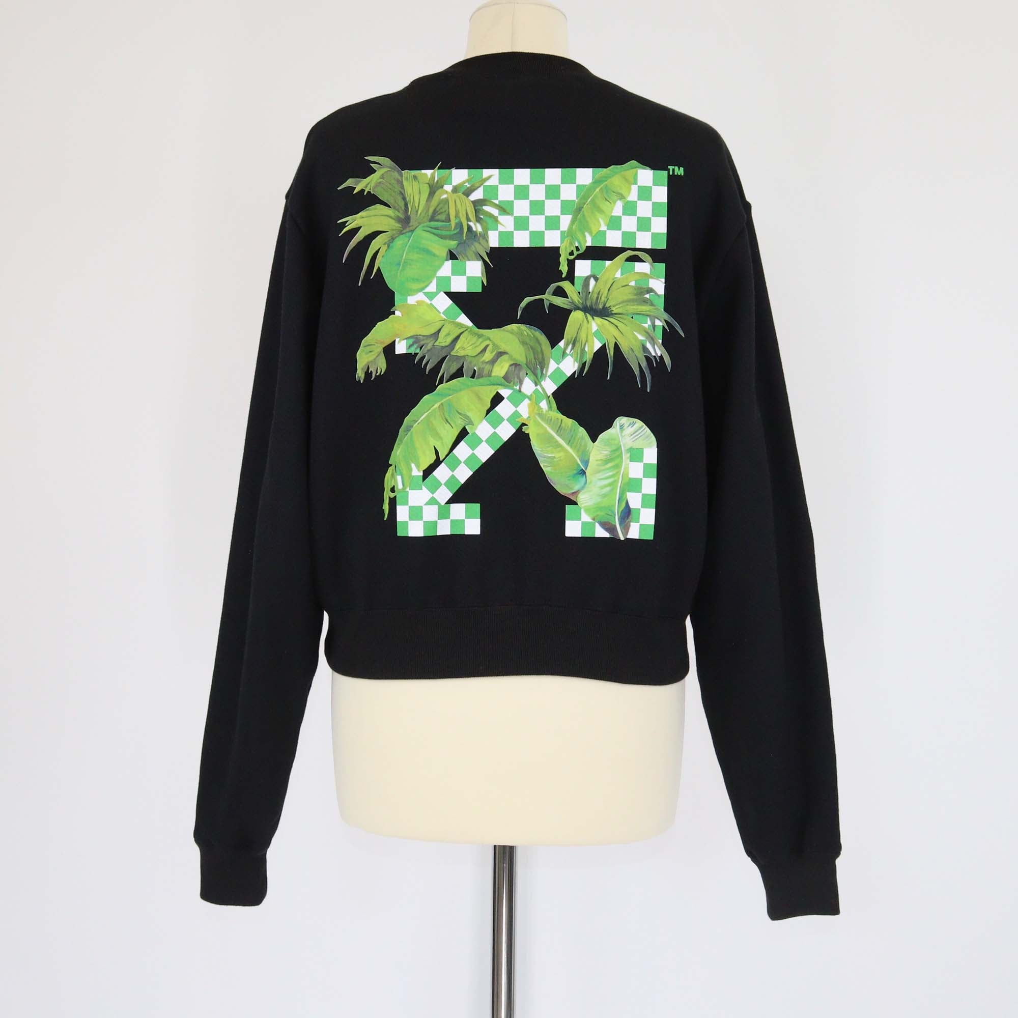 Off-White Black Floral Print Leaf Cotton Long Sleeve Sweatshirt