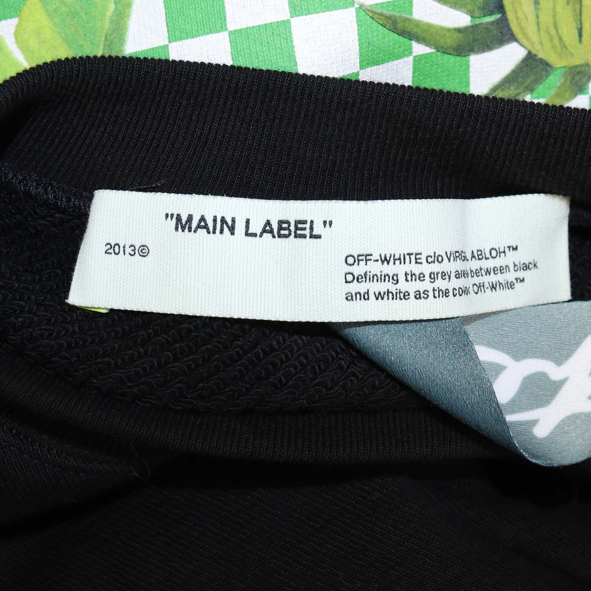 Off-White Black Floral Print Leaf Cotton Long Sleeve Sweatshirt
