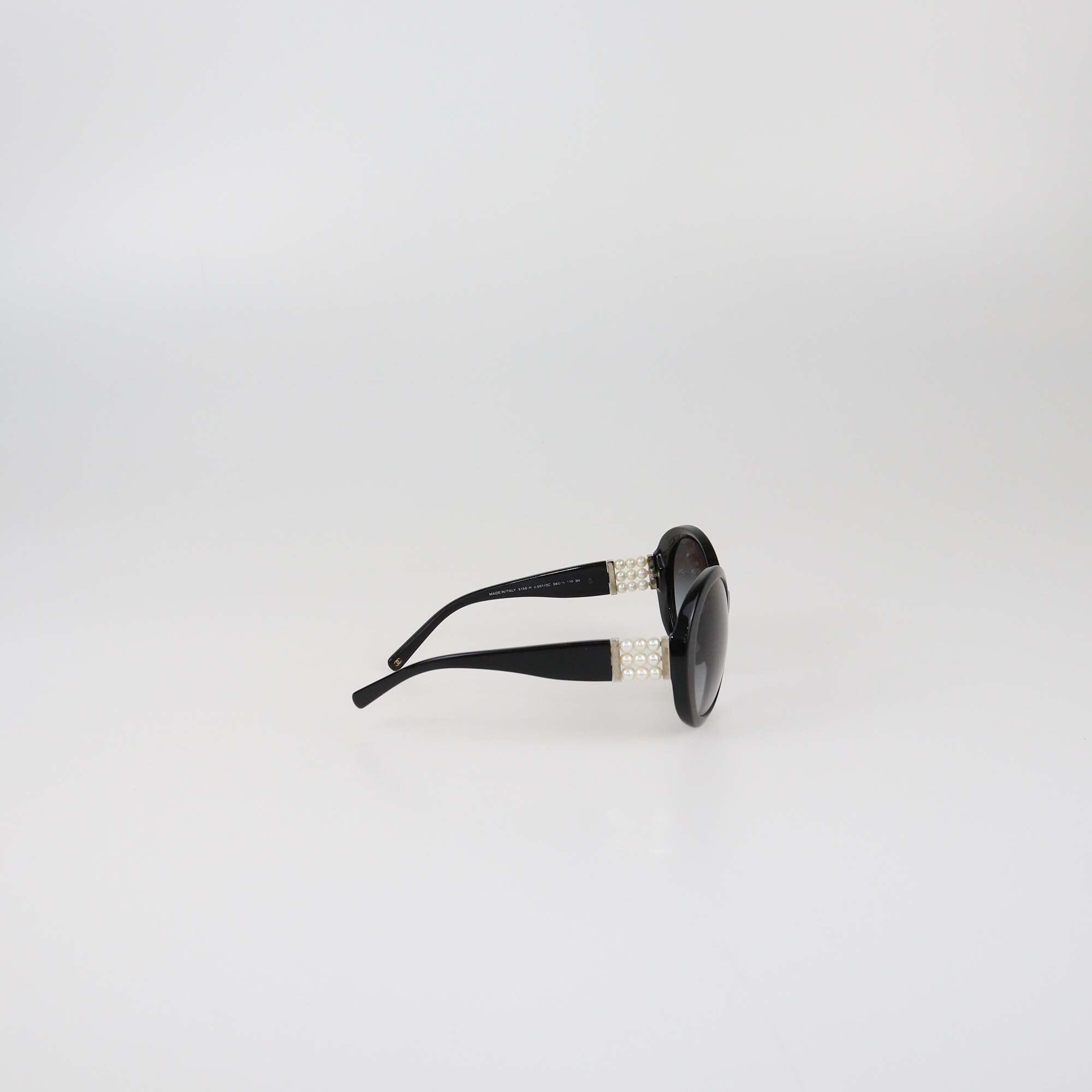 Chanel Black Gradient Pearl Round Sunglasses Womens Chanel