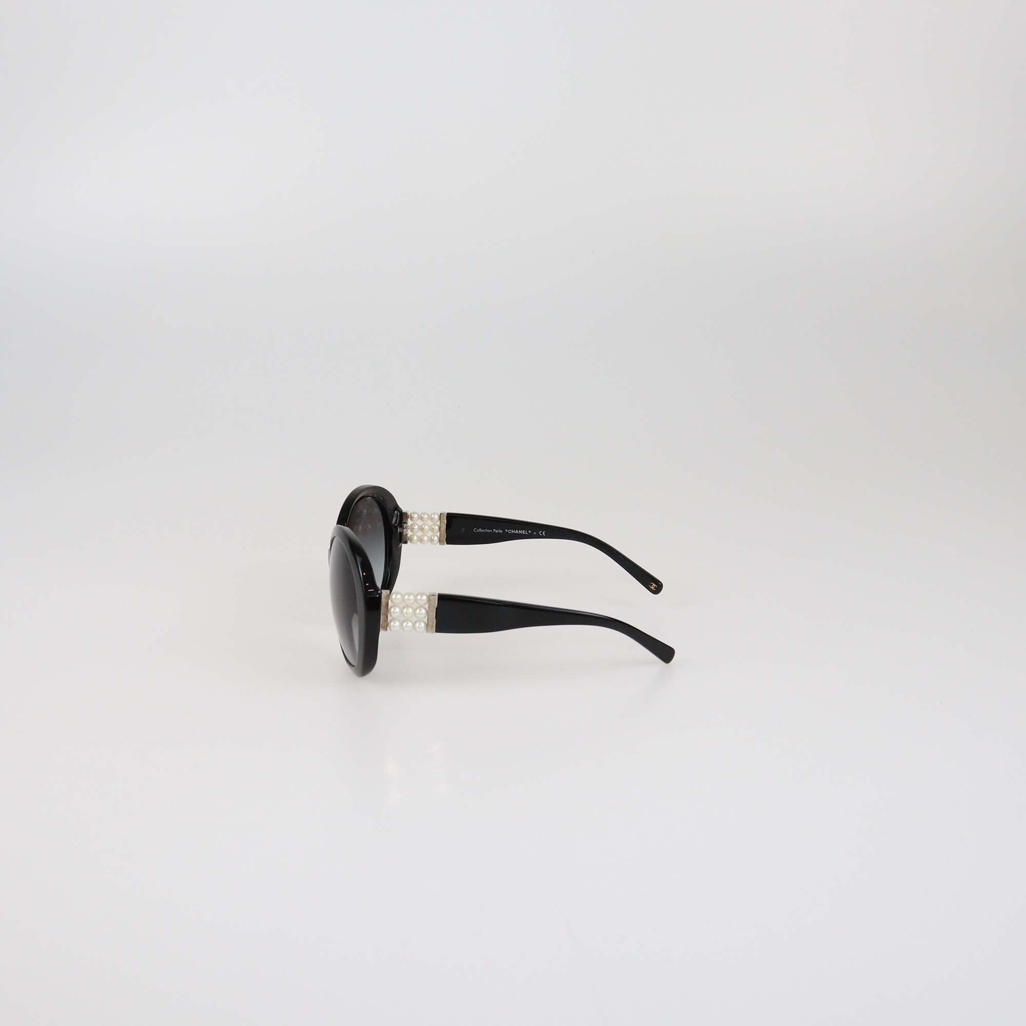 Chanel Black Gradient Pearl Round Sunglasses Womens Chanel