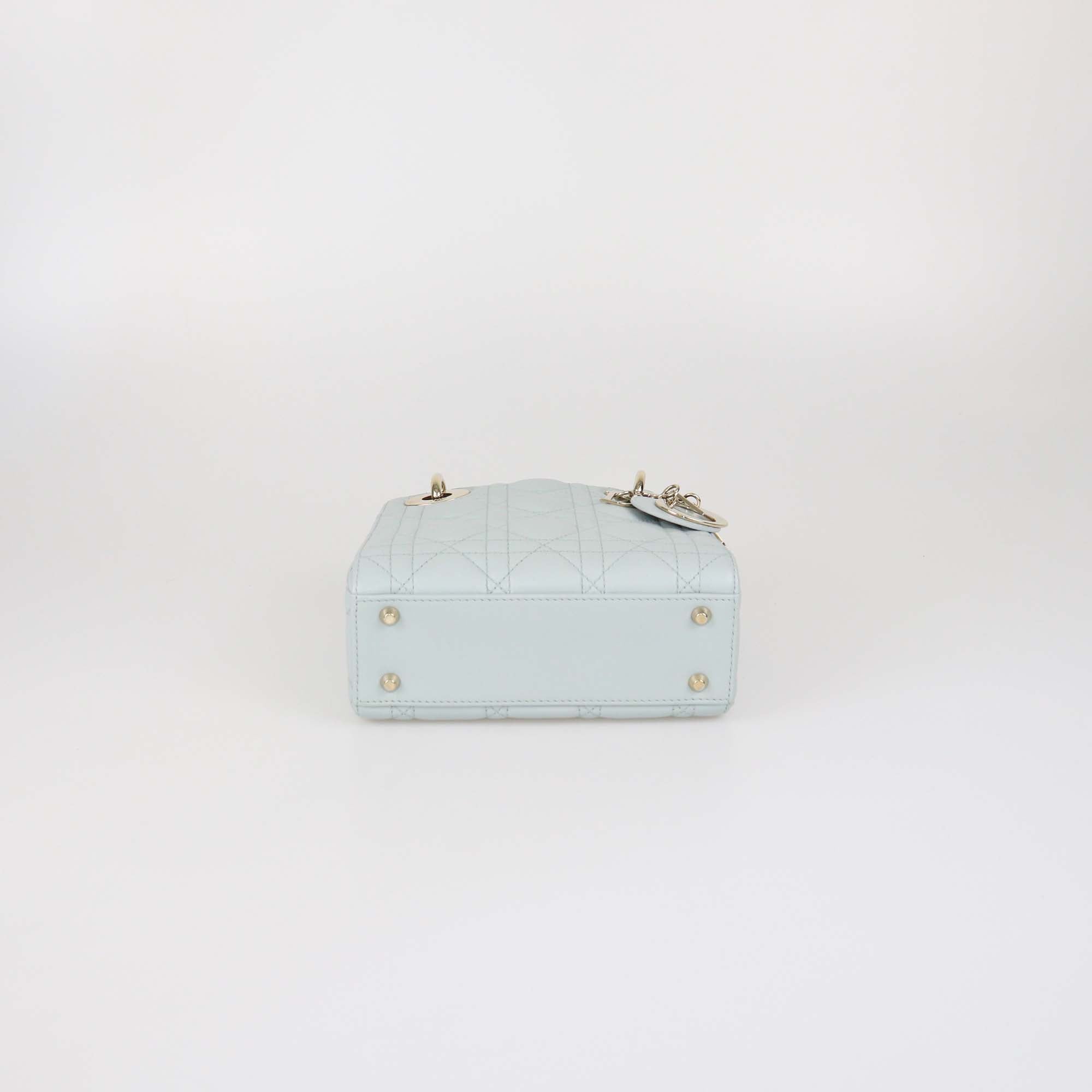 Christian Dior Mint Green Cannage Leather Mini Lady Dior Tote