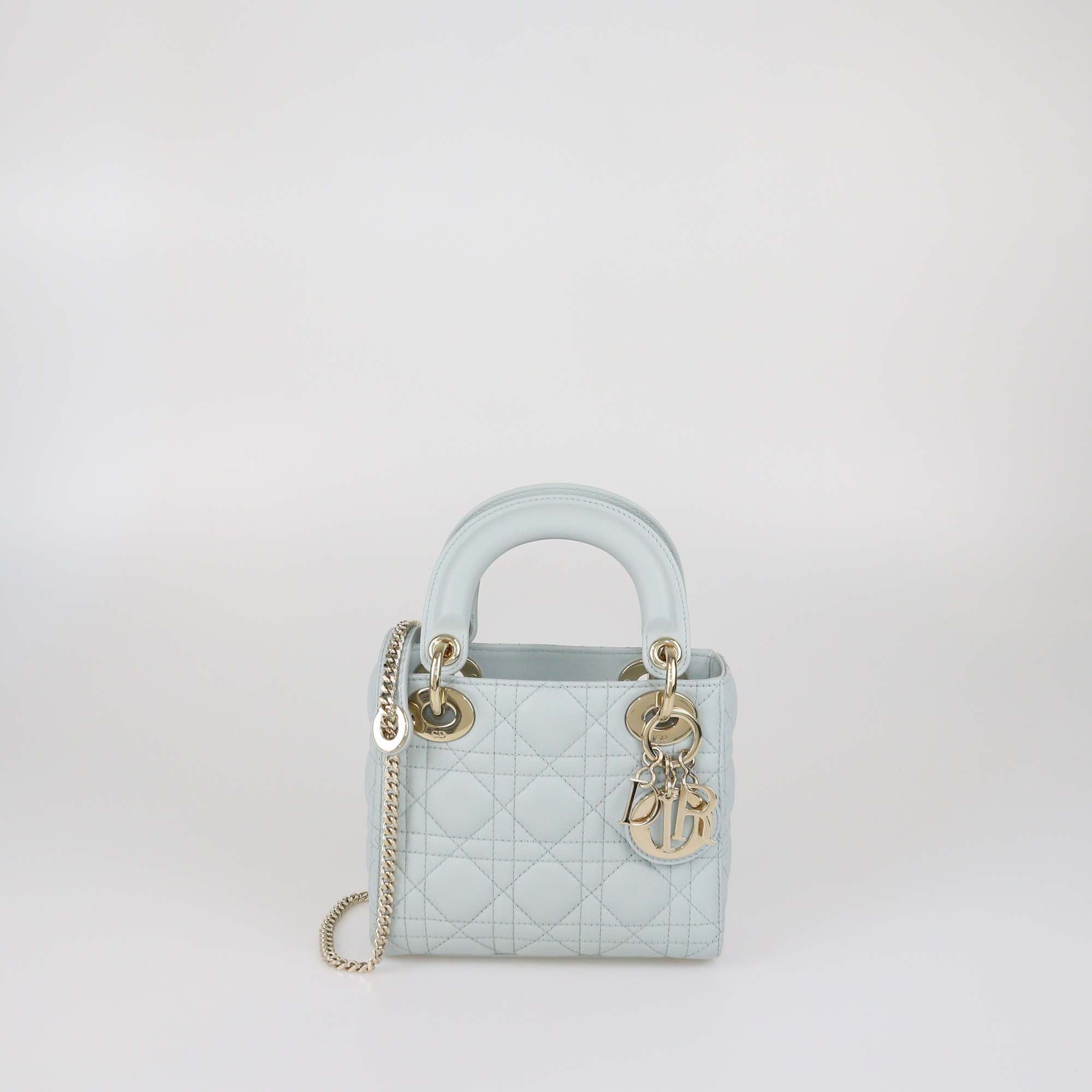 Christian Dior Mint Green Cannage Leather Mini Lady Dior Tote