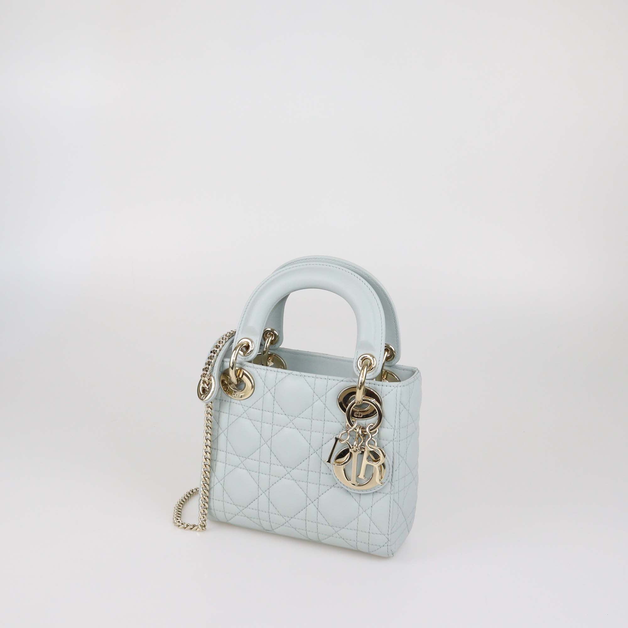Christian Dior Mint Green Cannage Leather Mini Lady Dior Tote