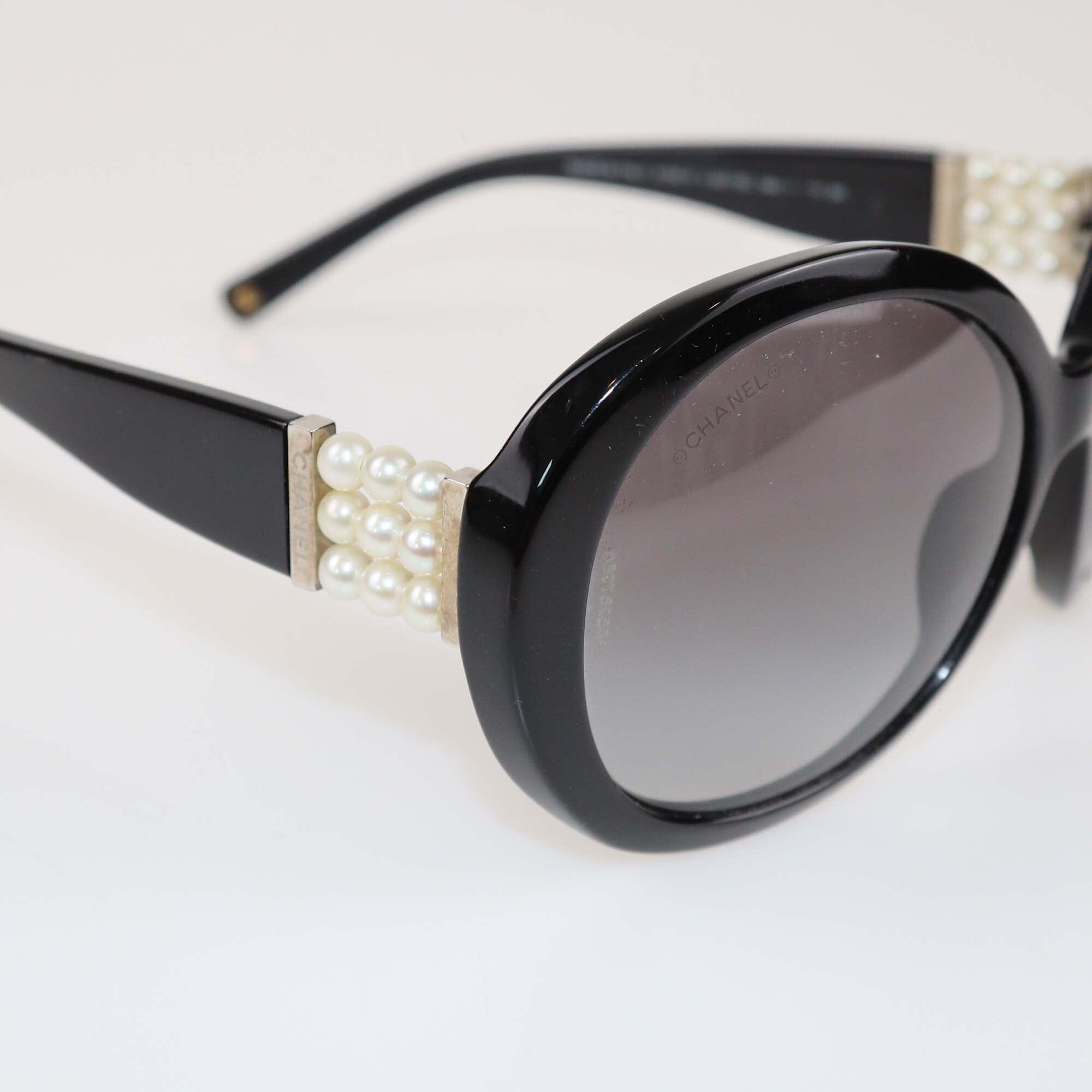 Chanel Black Gradient Pearl Round Sunglasses Womens Chanel