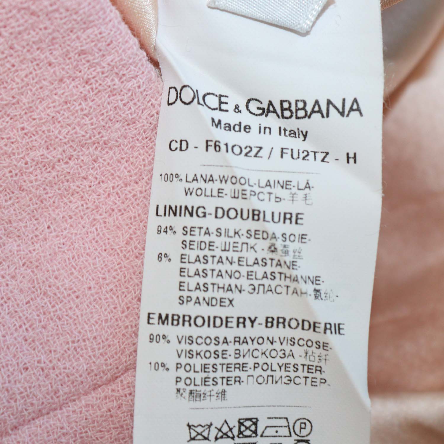 Dolce & Gabbana Pink Wool Floral Applique Midi Dress
