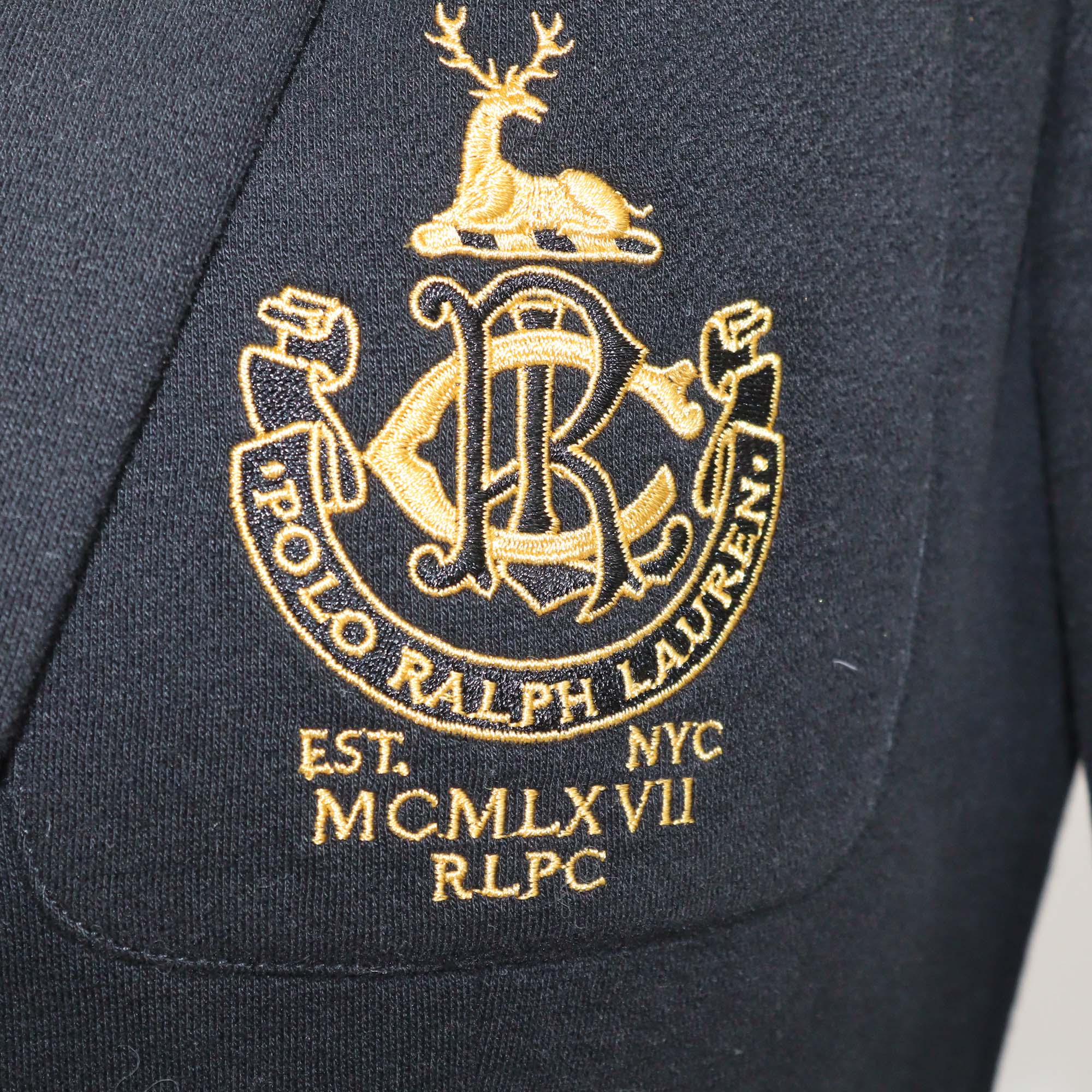 Polo Ralph Lauren Black Crest Logo Embroidered Cotton Blend Single Breasted Blazer