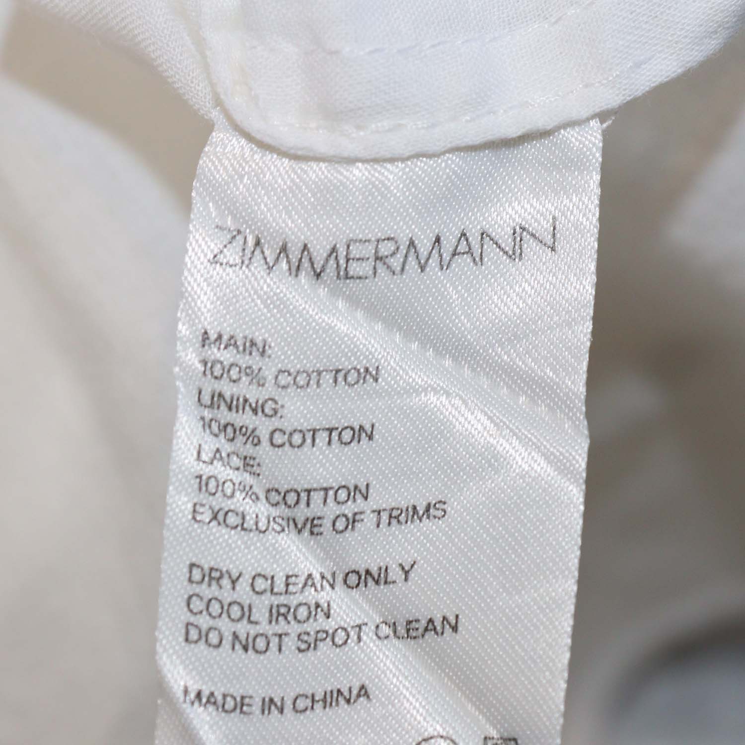 Zimmermann White Cotton Lace Paneled Mini Dress