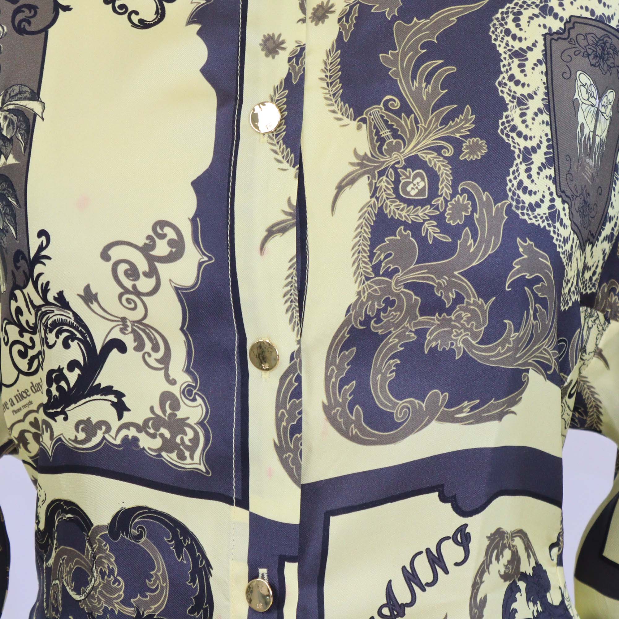 Gianni Versace Black/Gold Silk Printed Back Tie Long Sleeve Shirt