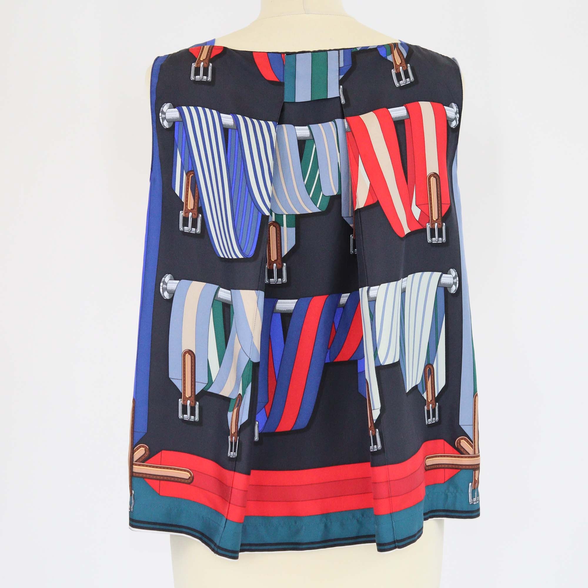 Hermes Multicolor Silk Les Sangles Printed Sleeveless Top