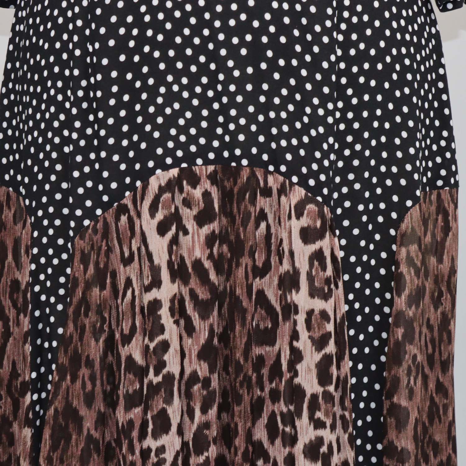 Rixio Black/Brown Viscose Polka Dot & Leopard Print Three Quarter Sleeve Maxi Dress