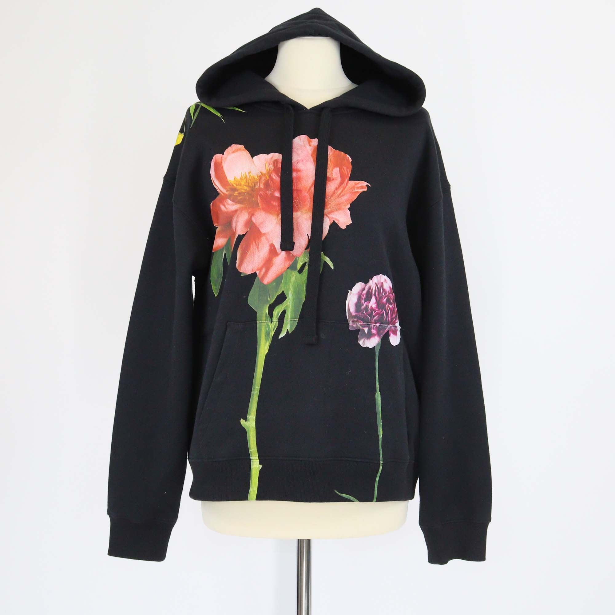 Valentino Black Rose Print Cotton Knit Crew Neck Sweatshirt