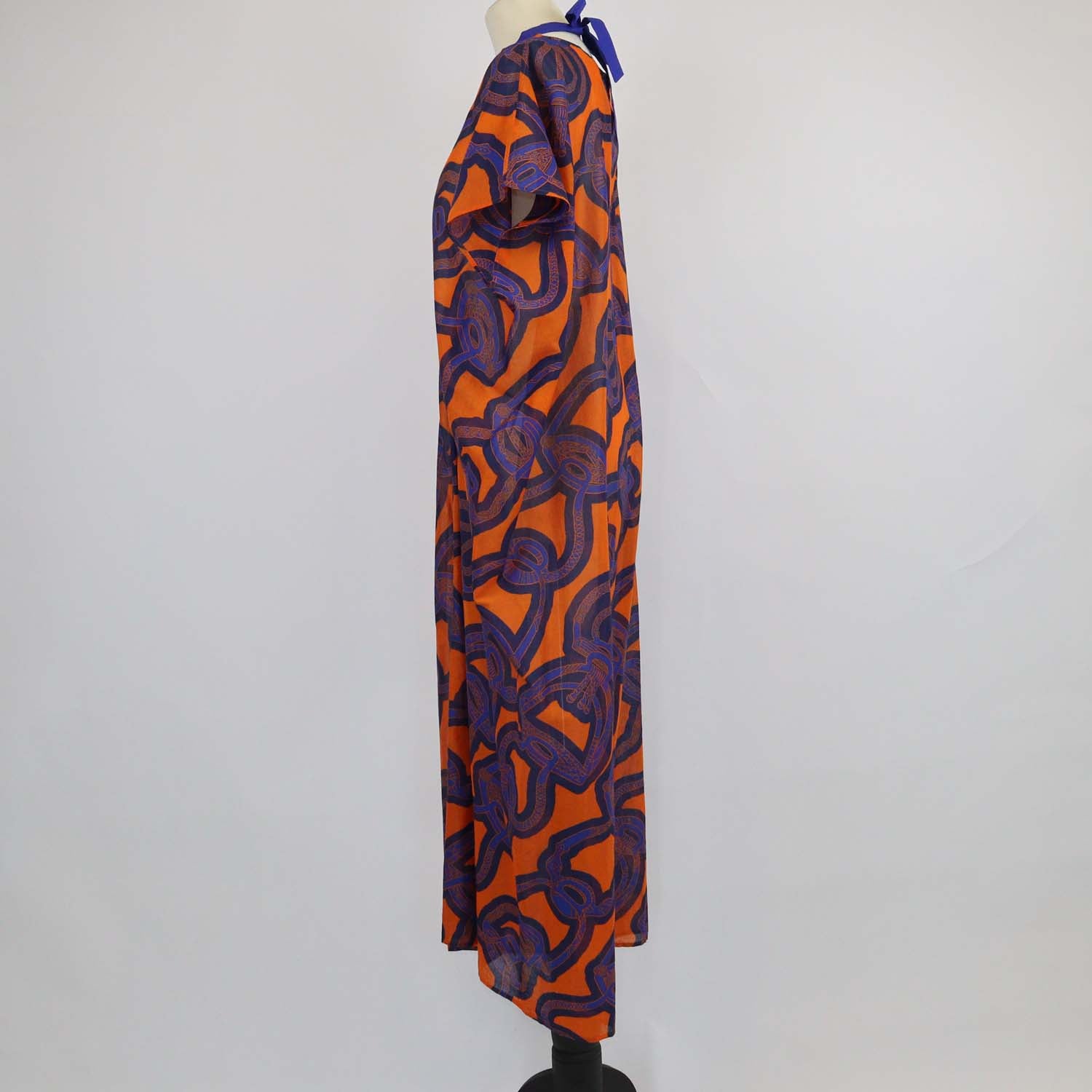 Hermes Blue/Orange Coton Fantaisie d'Étriers Kaftan