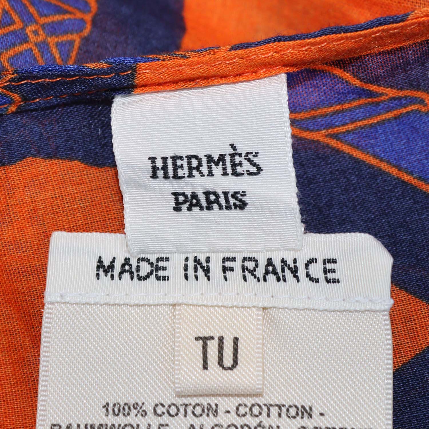 Hermes Blue/Orange Coton Fantaisie d'Étriers Kaftan