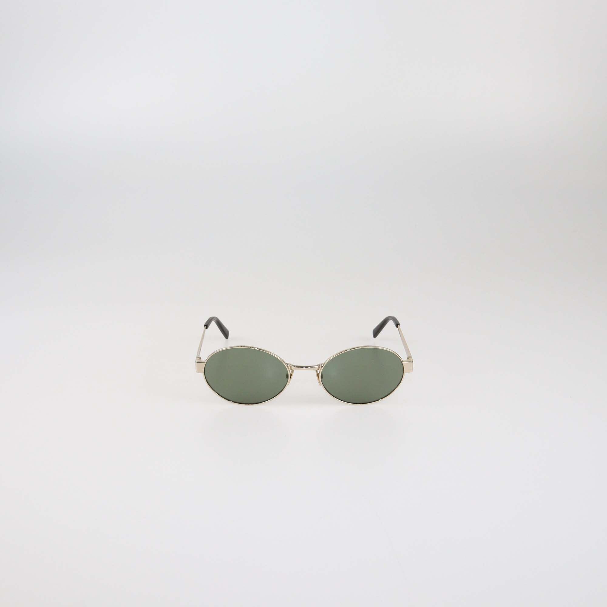 Saint Laurent Gold Havana/Green Oval Sunglasses Womens Saint Laurent