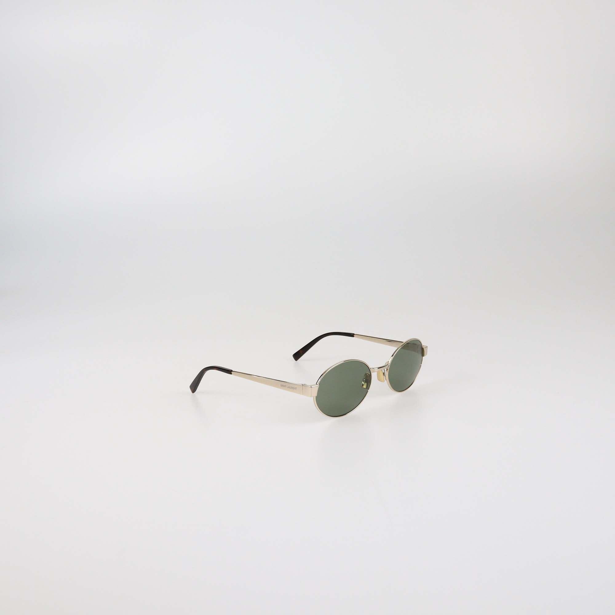 Saint Laurent Gold Havana/Green Oval Sunglasses Womens Saint Laurent