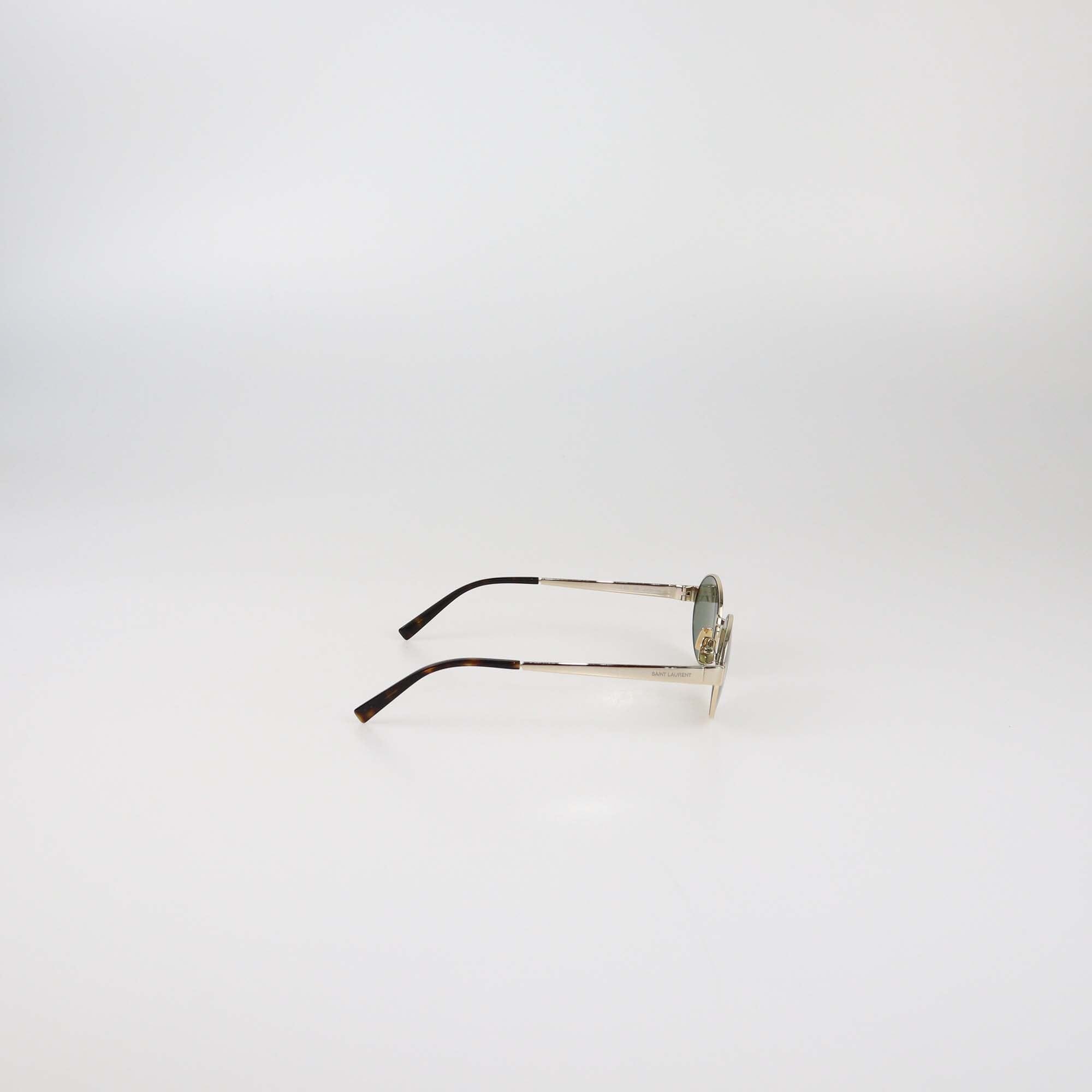 Saint Laurent Gold Havana/Green Oval Sunglasses Womens Saint Laurent