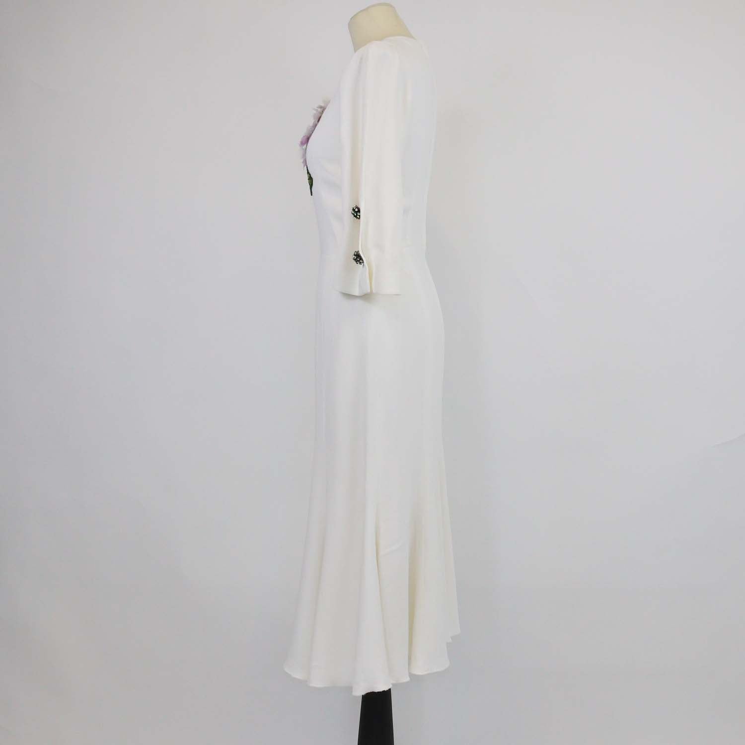 Dolce & Gabbana Off White Blend Viscose Hydrangae Embellished Midi Dress