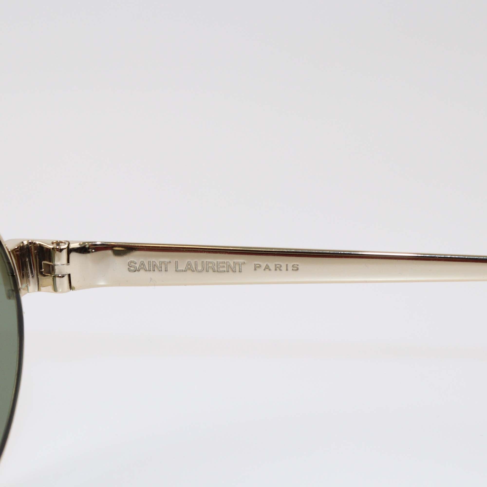 Saint Laurent Gold Havana/Green Oval Sunglasses Womens Saint Laurent