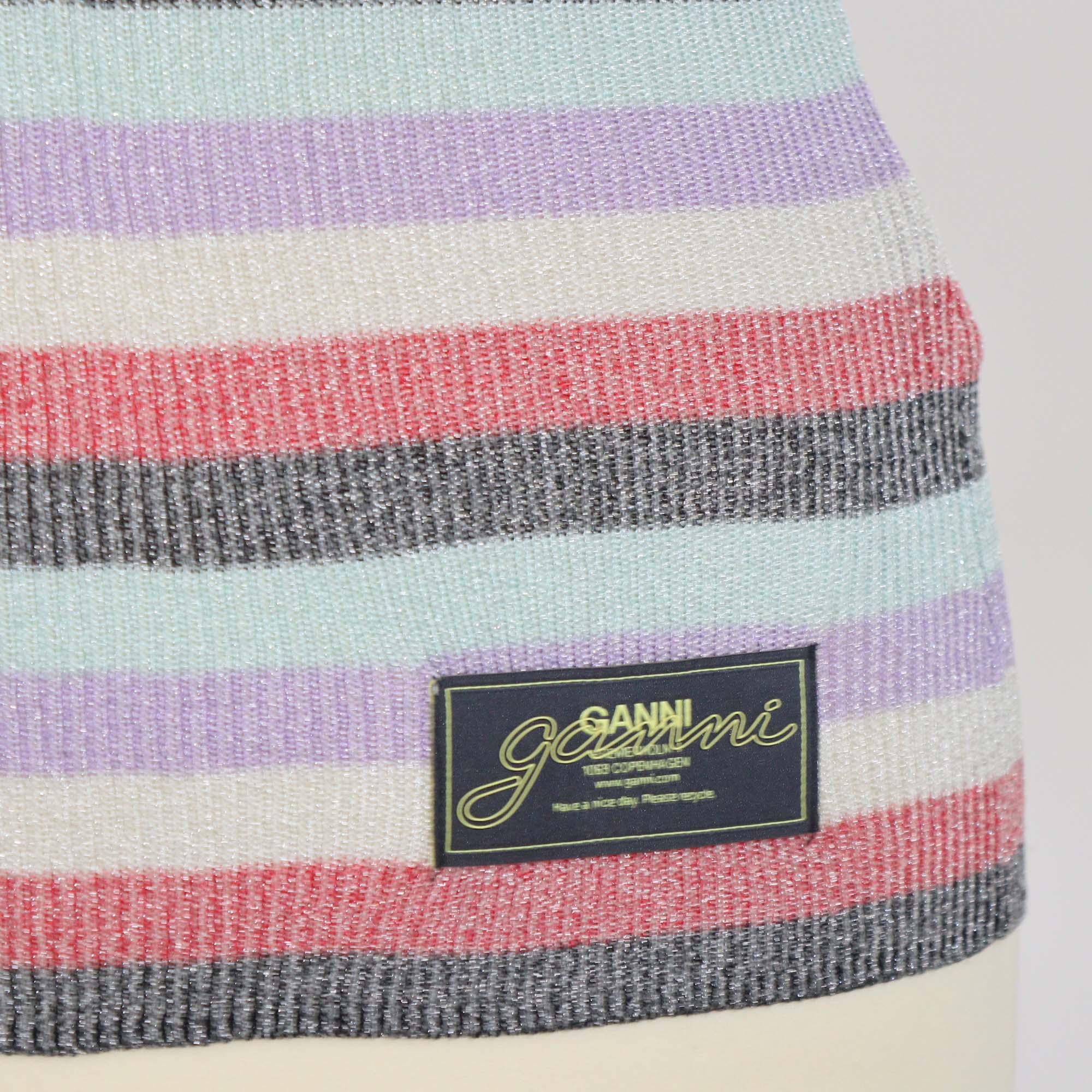 Ganni Multicolor Lurex Striped Knitted Polo Top