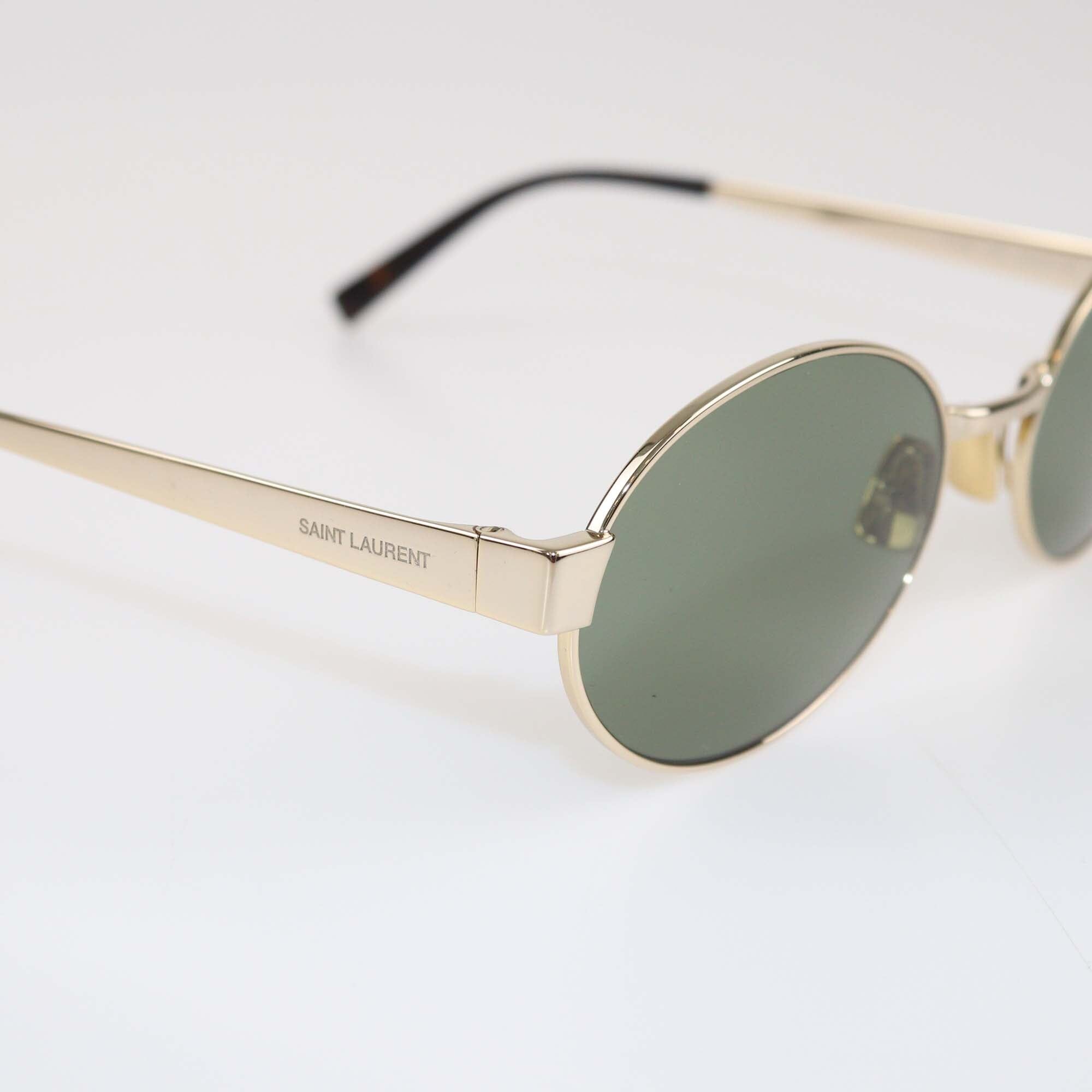 Saint Laurent Gold Havana/Green Oval Sunglasses Womens Saint Laurent