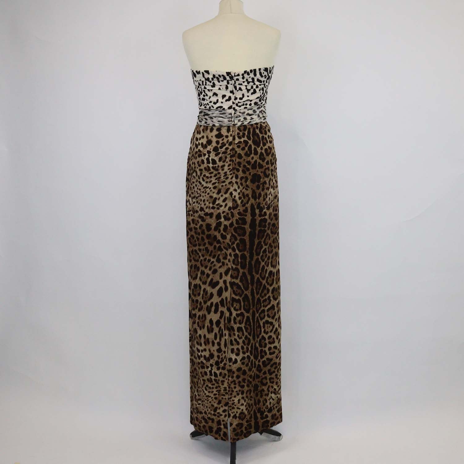 Dolce & Gabbana Brown/Off White Silk Leopard Print Crepe Off-Shoulder Midi Dress