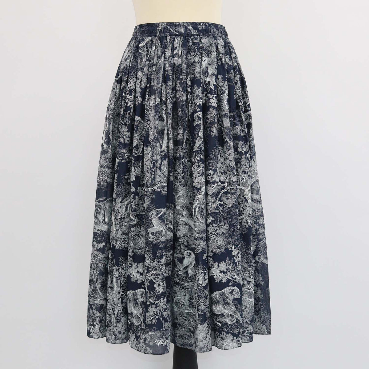 Christian Dior Navy Blue Cotton Toile De Jouy Midi Skirt