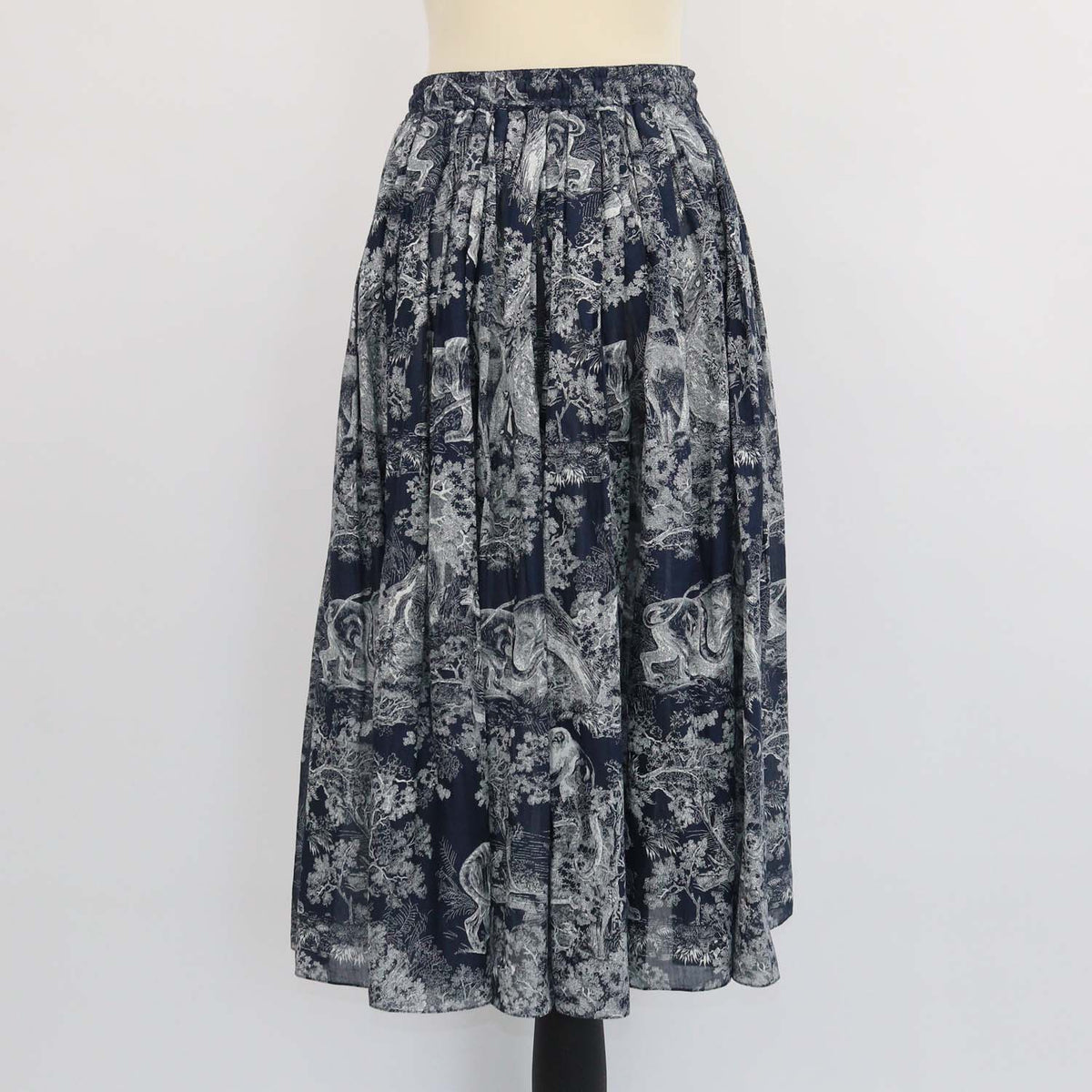 Christian Dior Navy Blue Cotton Toile De Jouy Midi Skirt