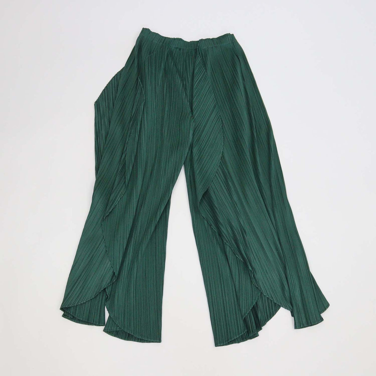 Pleats Please by Issey Miyake Green Polyester Pleated Leaf Pants
