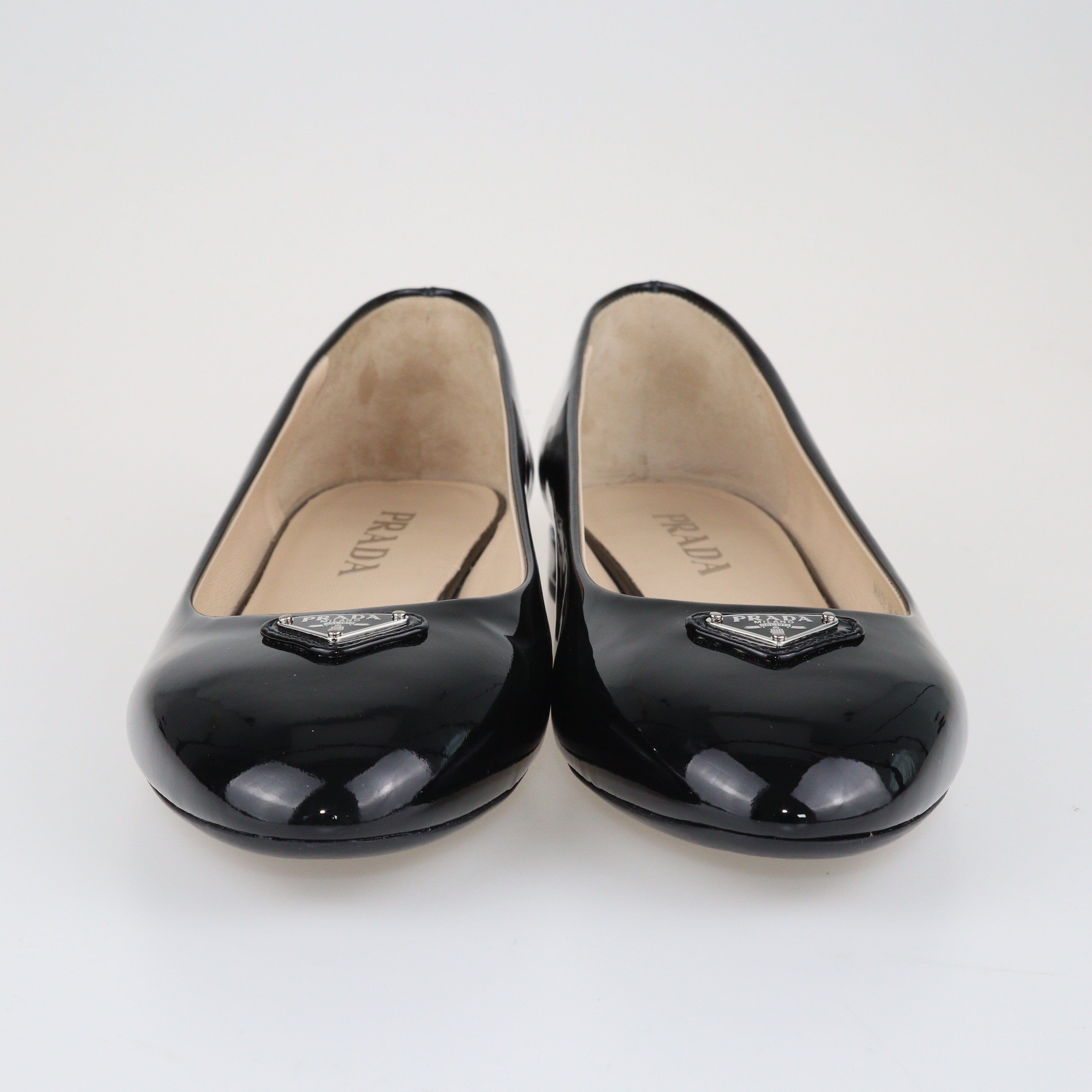 Black Ballerinas Patent Loafers Shoes Prada 